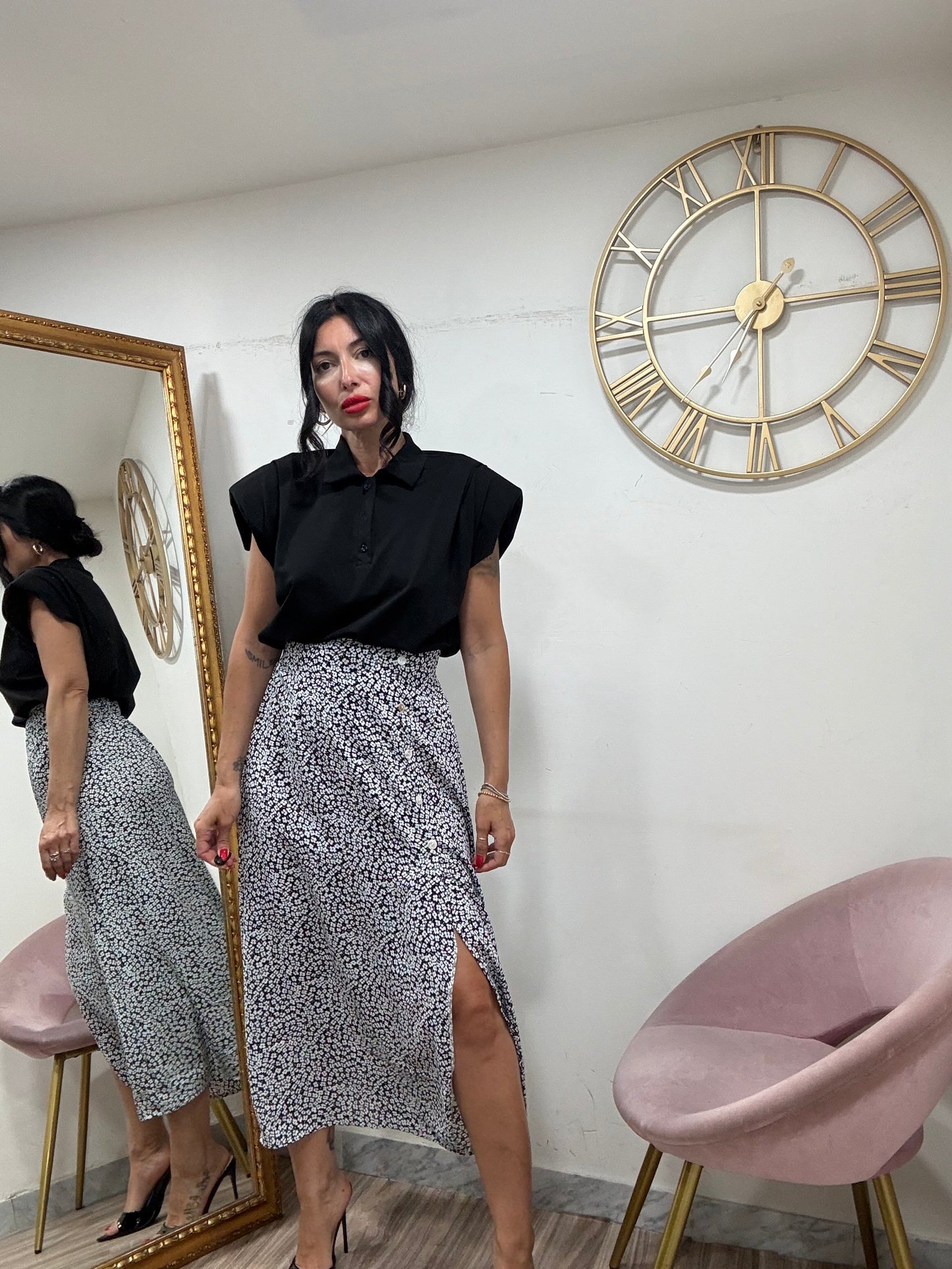 Gonna lunga bottoni fiori 289