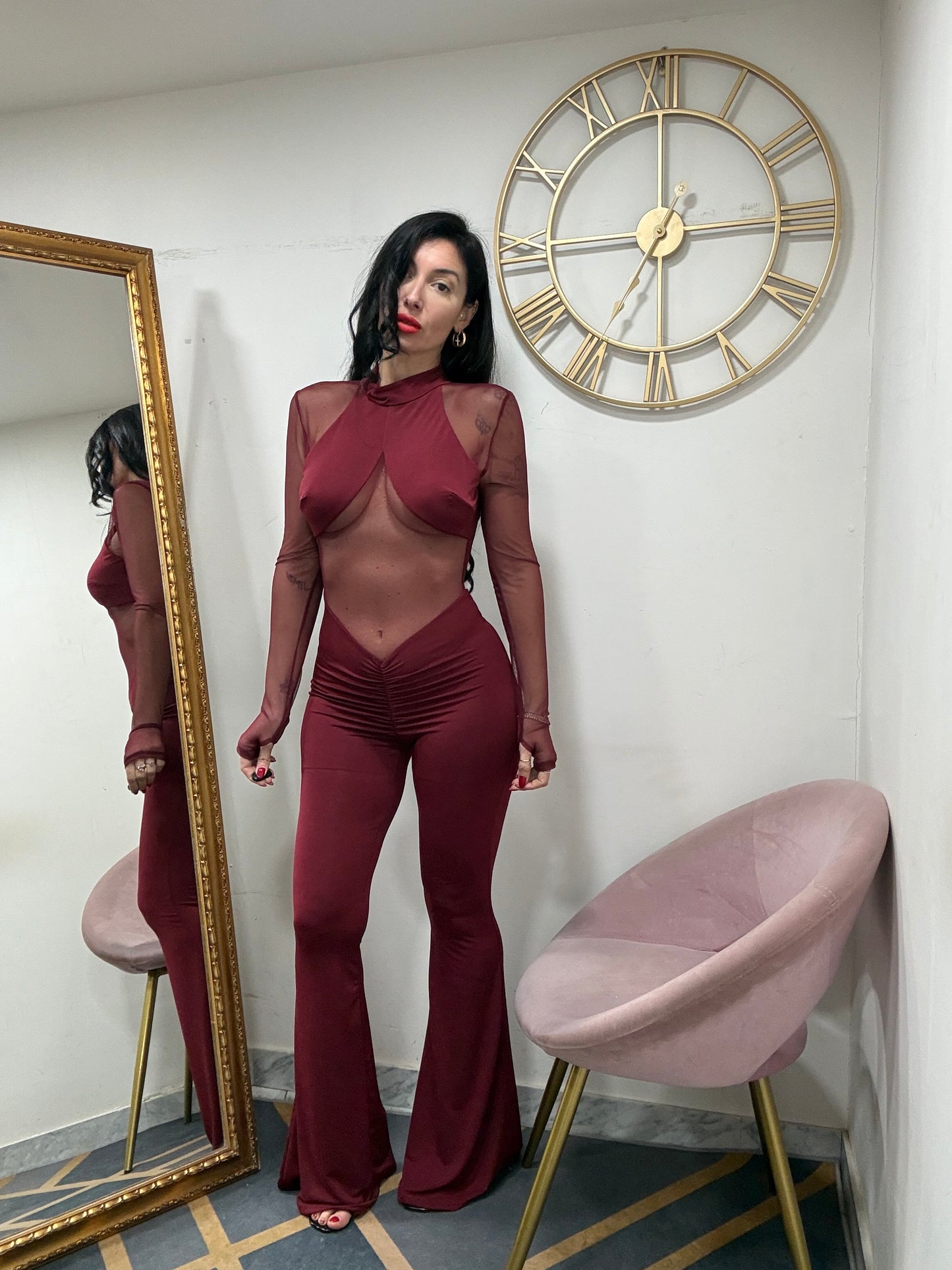 Jumpsuit zampa manica velata 11889