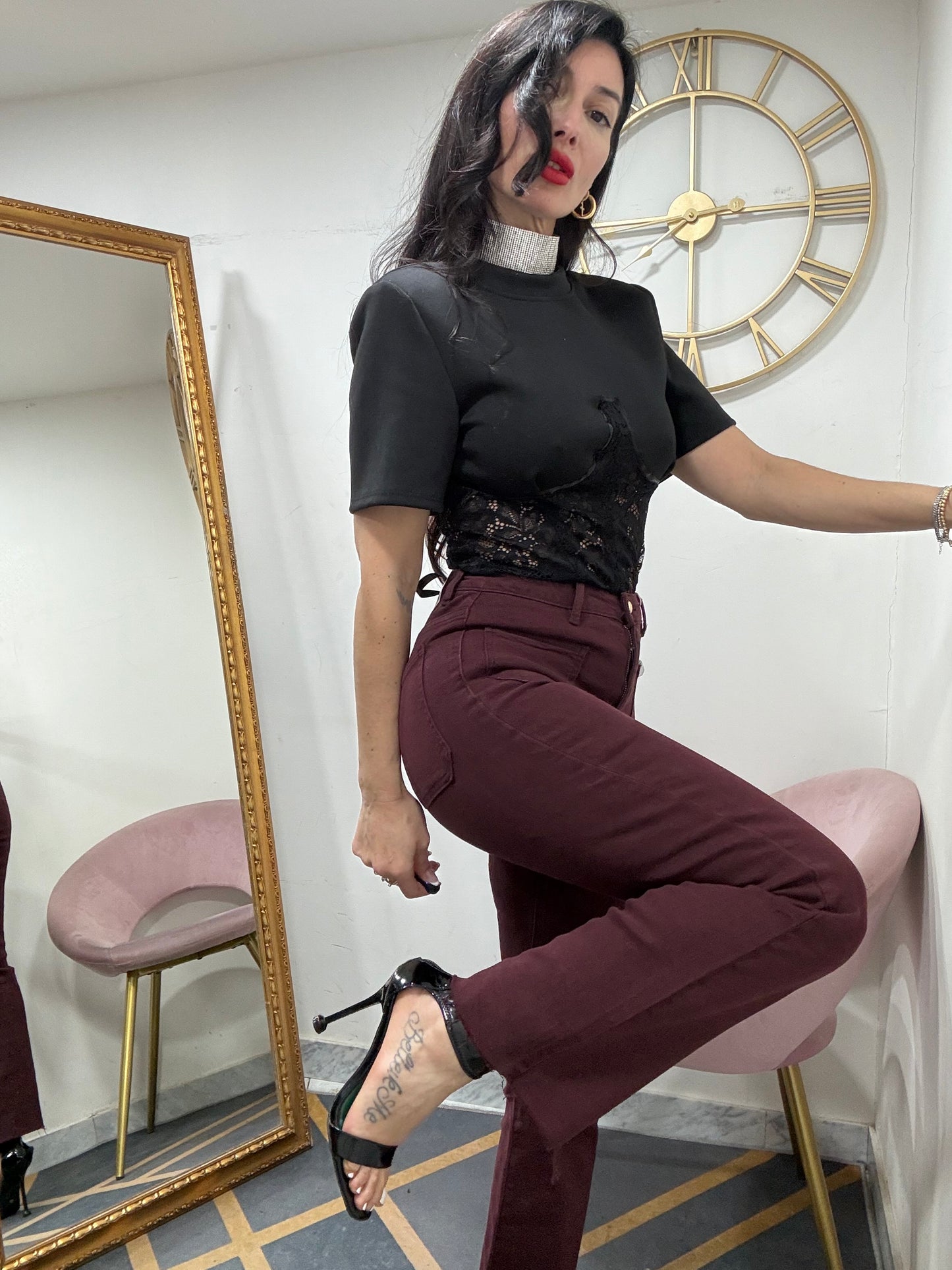 Jeans flared bordeaux taschini 9x3#