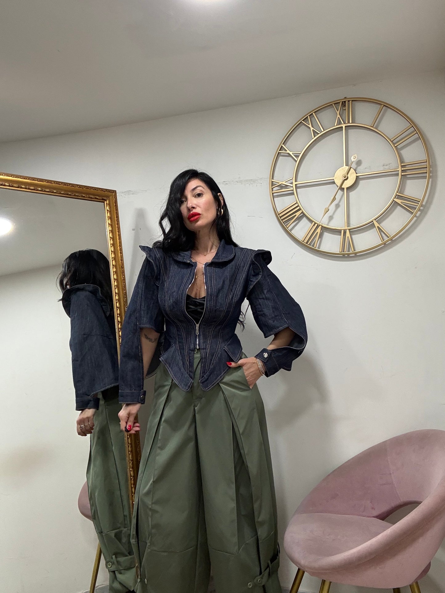 Giacca denim manica mantella 6676