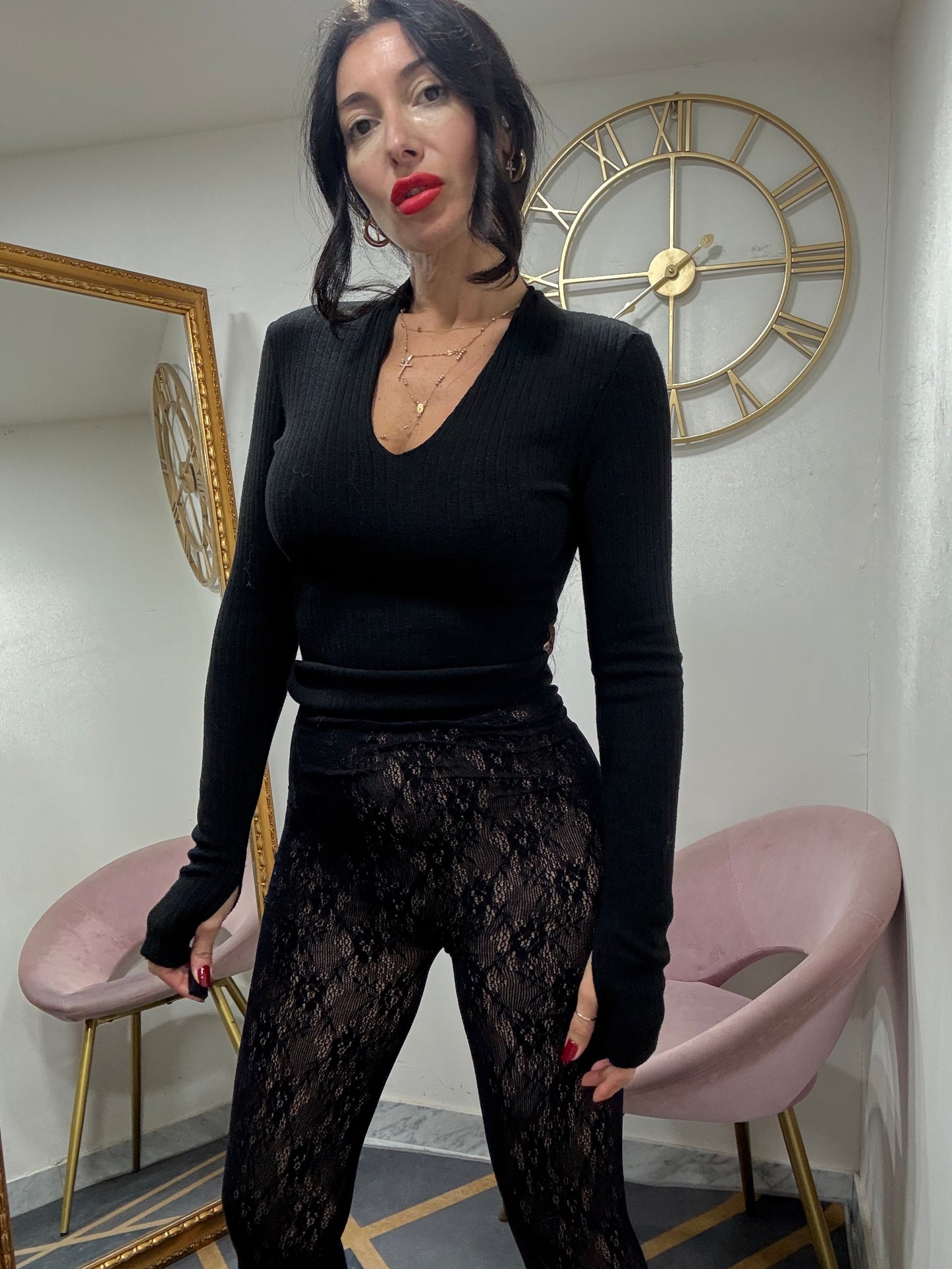 Maglia costine scollo V