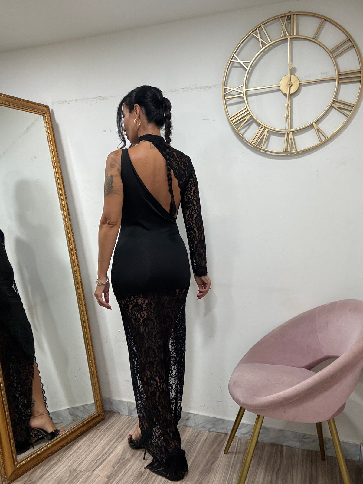 Long dress pizzo asimmetrico 205
