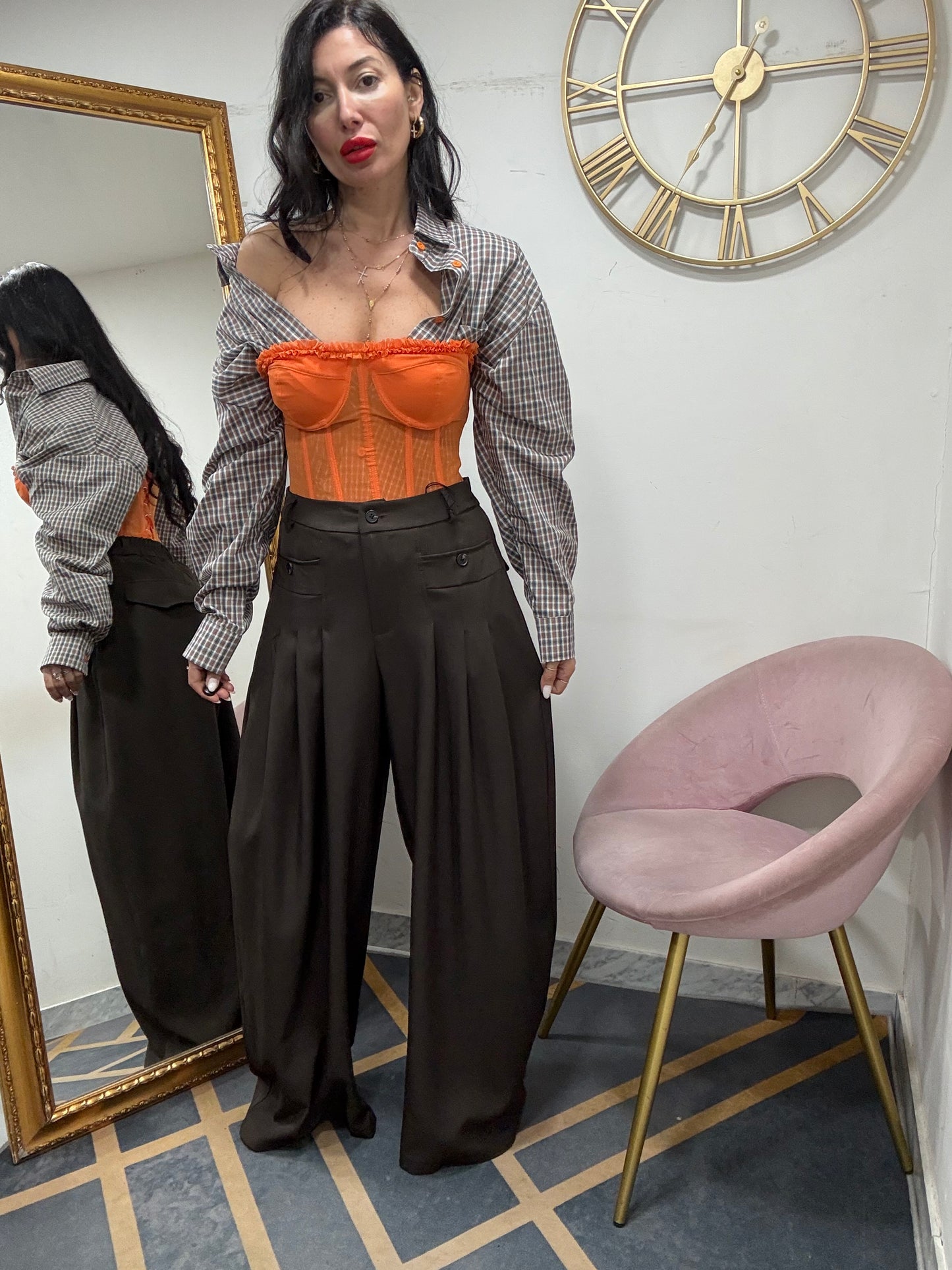 Pantalone palazzo tasche avanti  bottone 66726