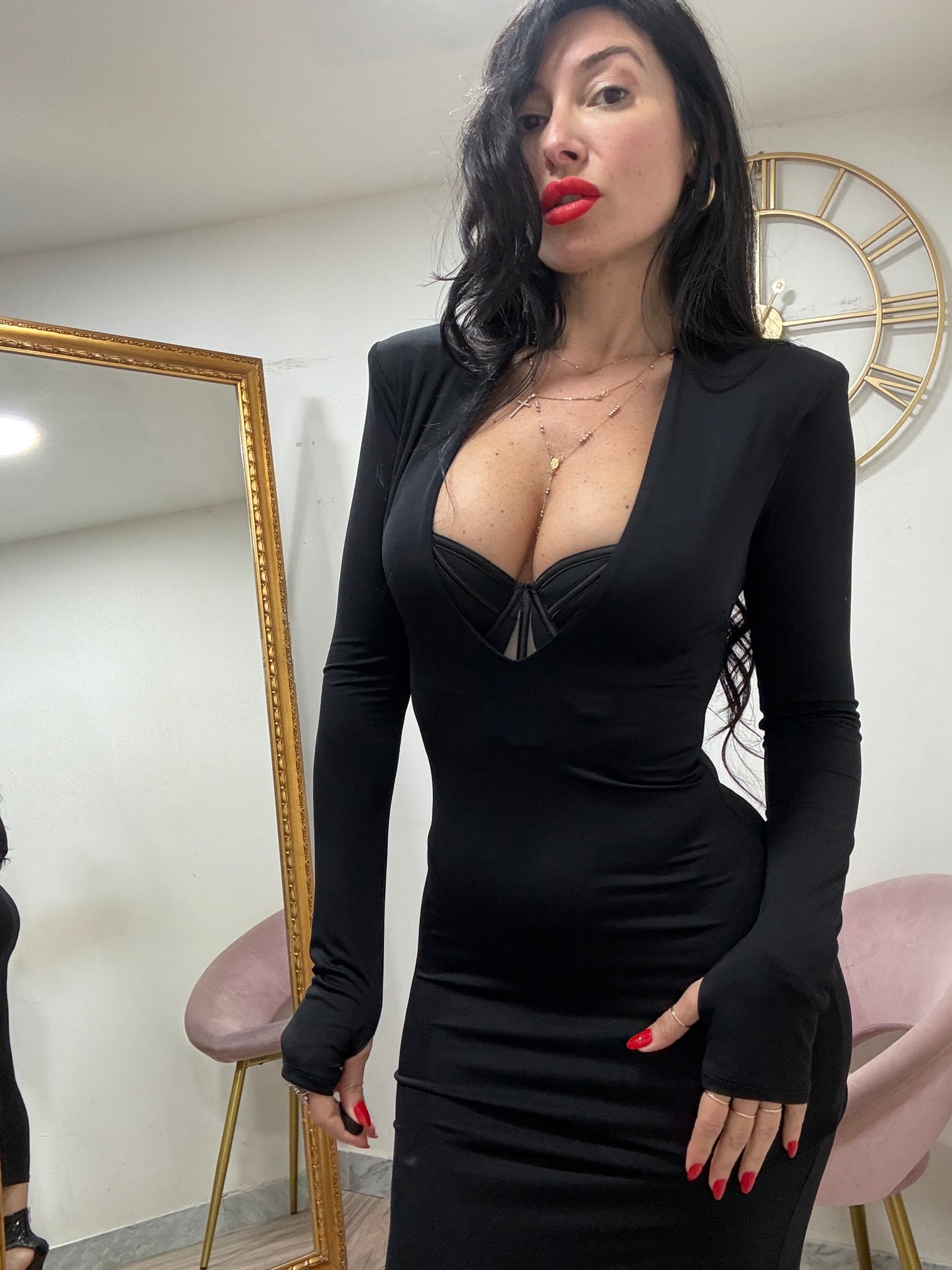 Dress spallina guanto scollo a V 14481