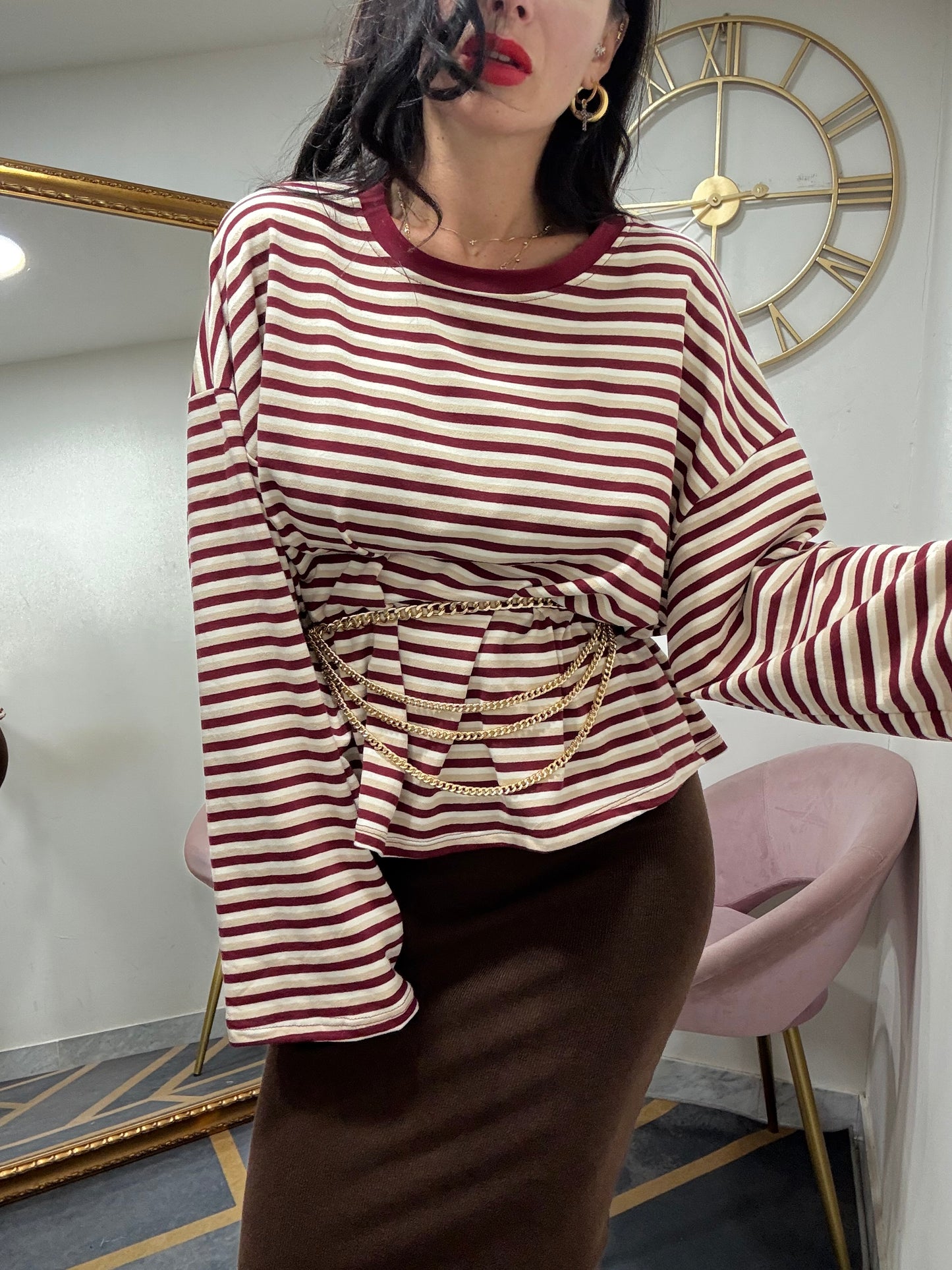 Maglia righe manica campana