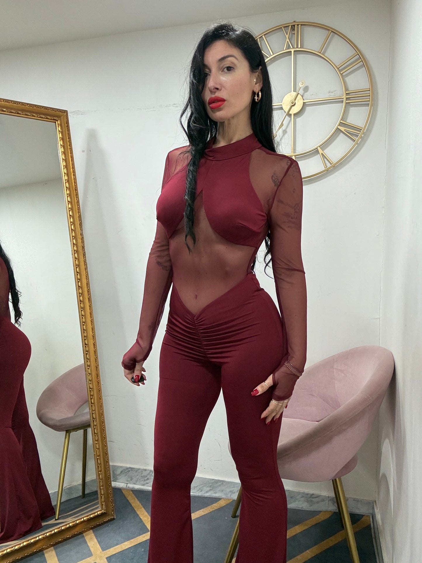 Jumpsuit zampa manica velata 11889