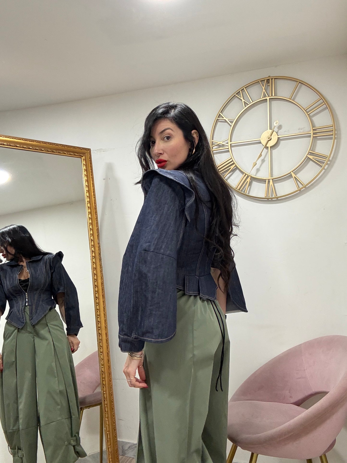 Giacca denim manica mantella 6676