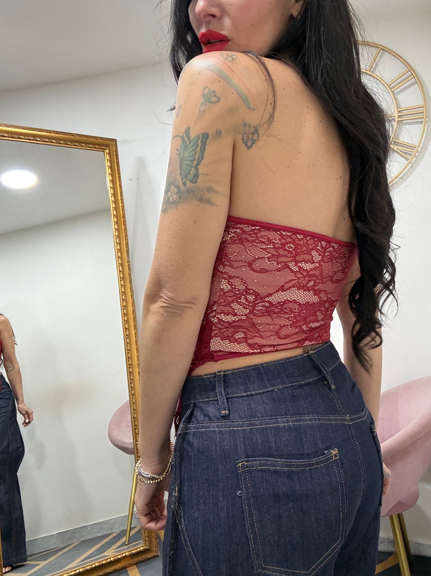 Corsetto steccato pizzo bottoncini