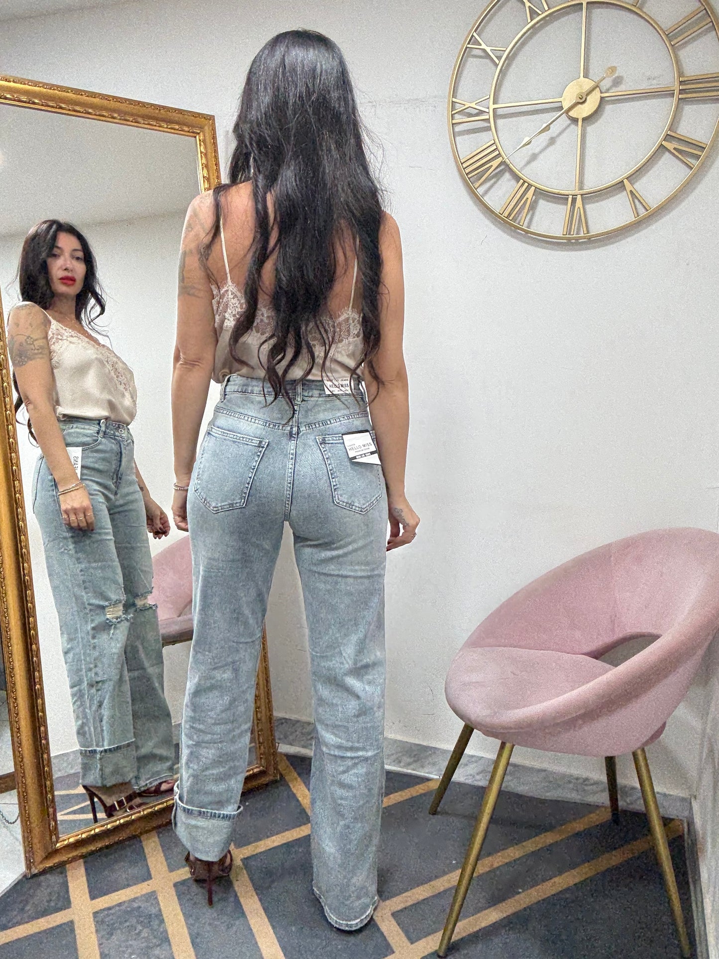 Jeans wide leg rotture 646