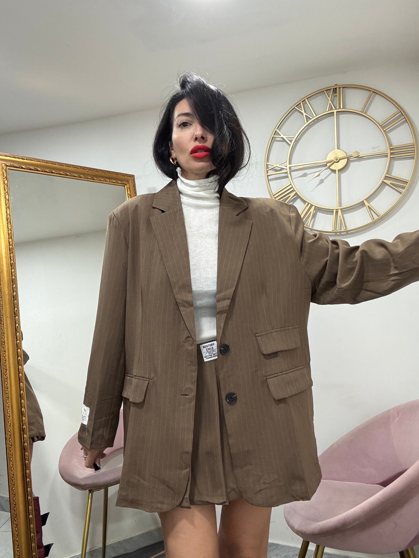 Tailleur gessato gonna pieghe 673#