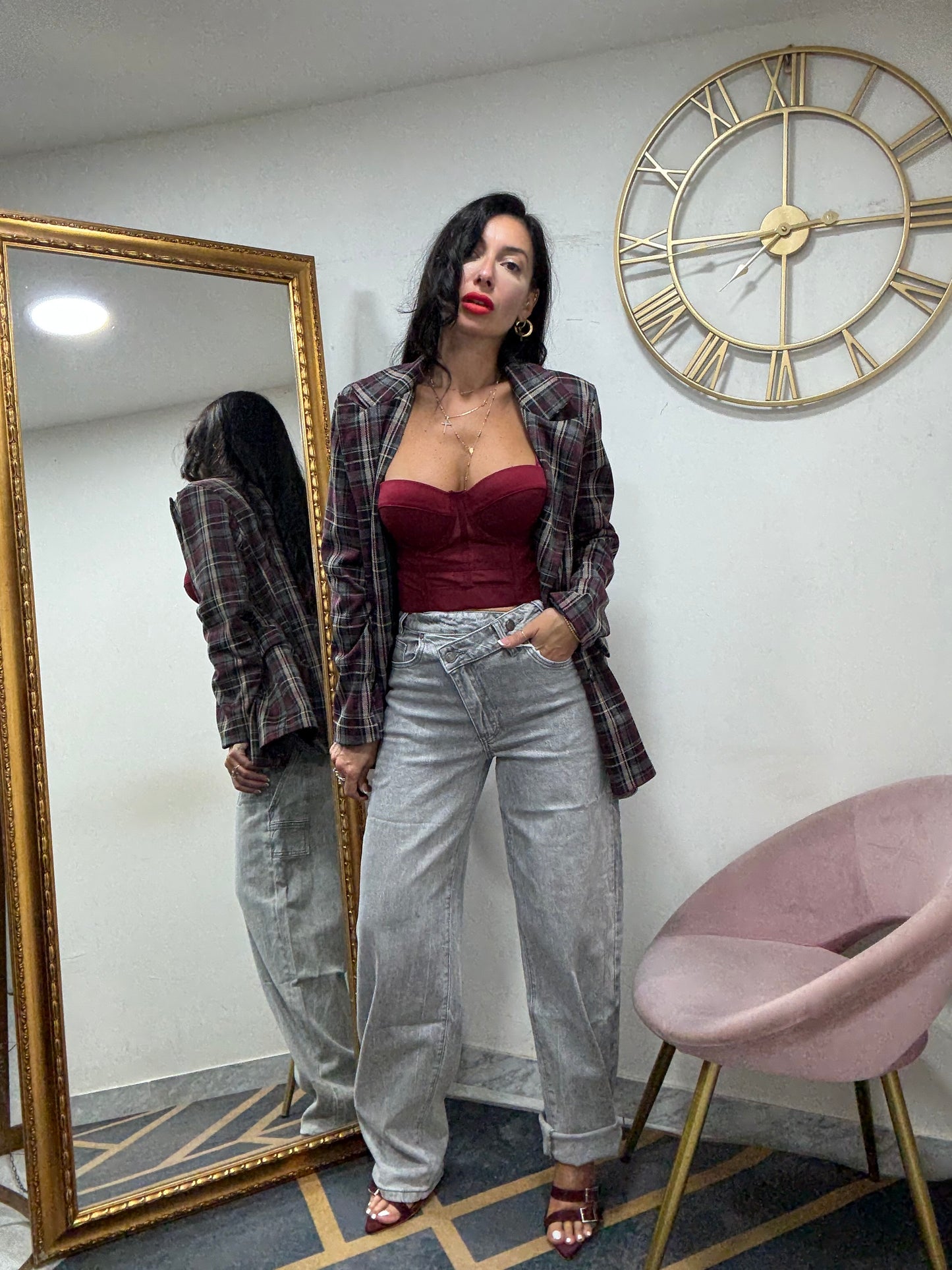 Jeans abbottonatura asimmetrica grigio 821