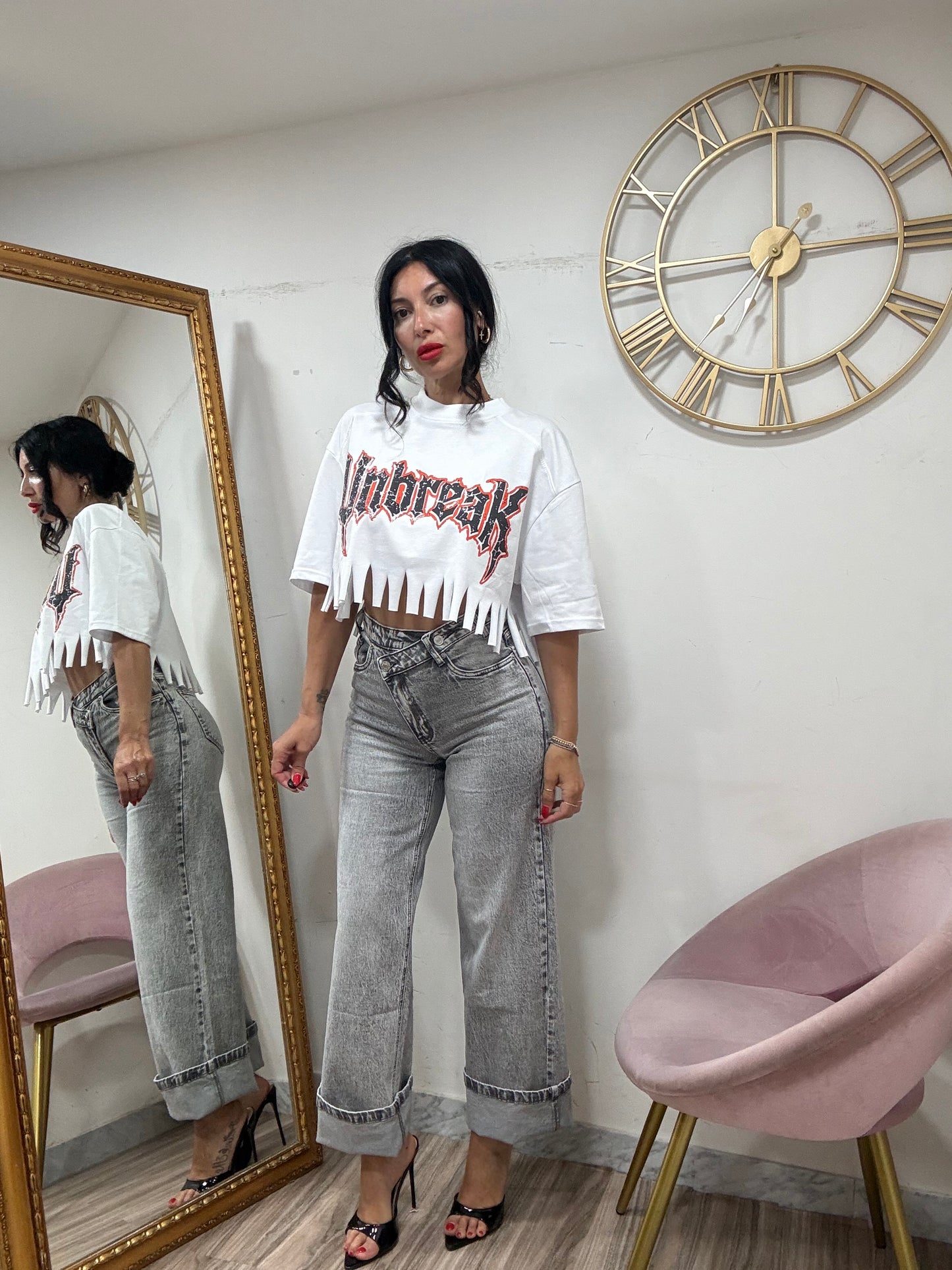 Jeans abbottonatura assimmetrica grigio 9389