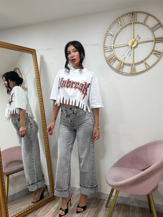 Jeans abbottonatura assimmetrica grigio 9389
