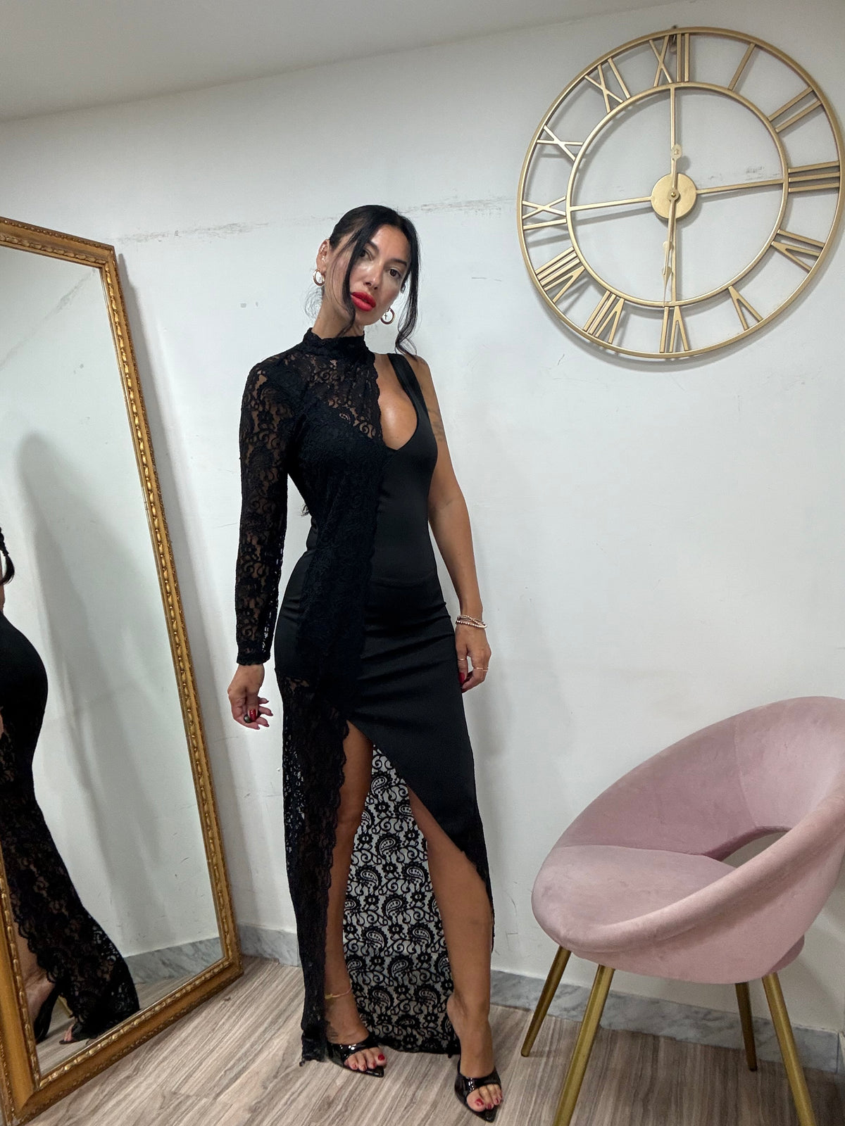 Long dress pizzo asimmetrico 205