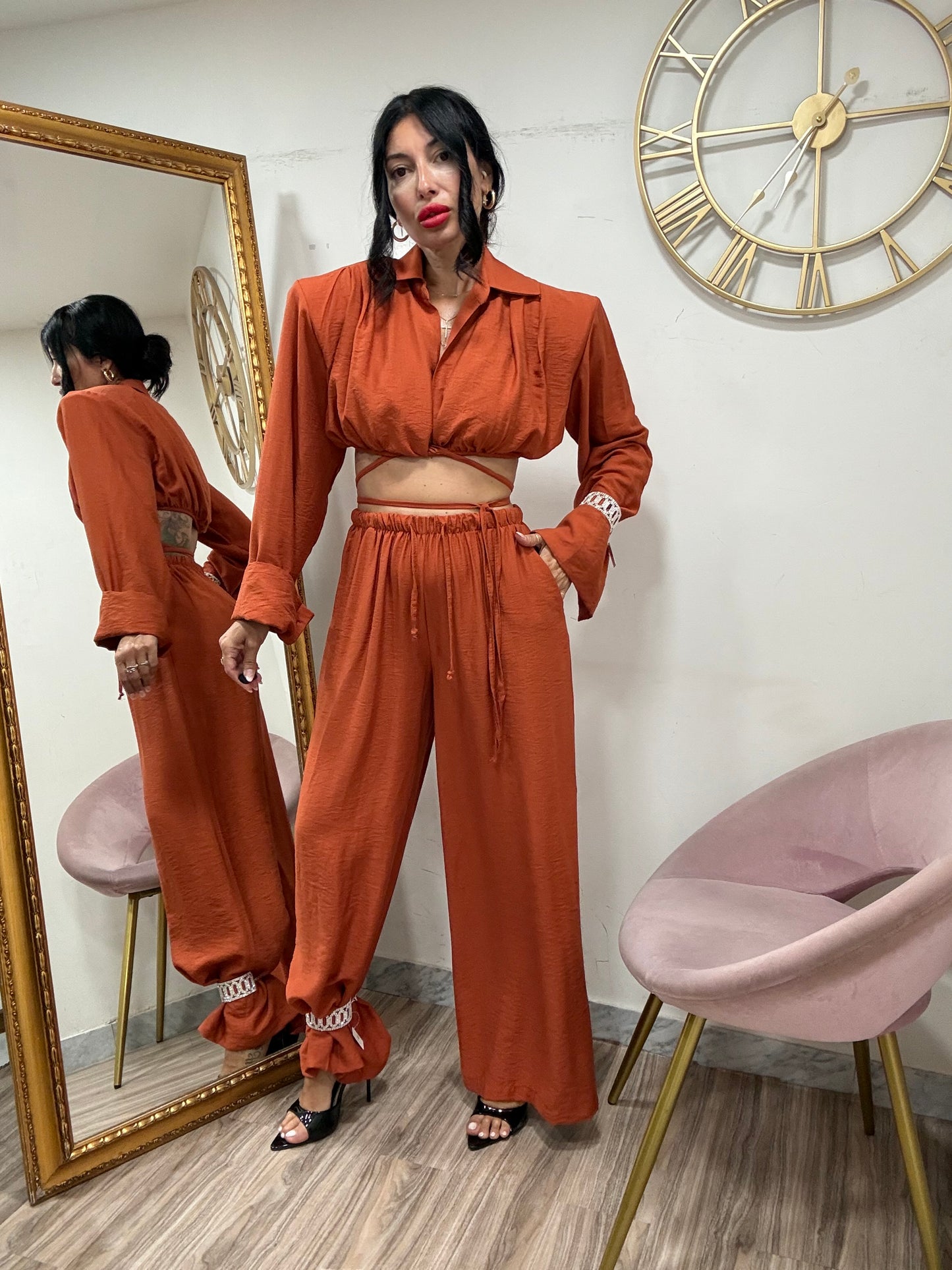 Coord camicia crop spallina 7098