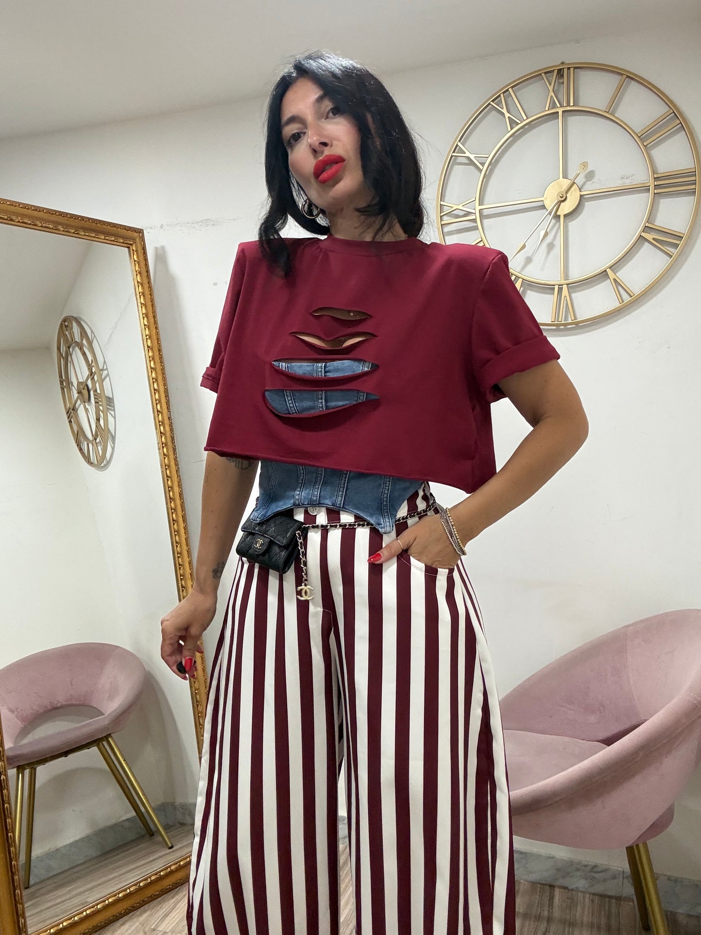 Pantalone balloon righe 13791