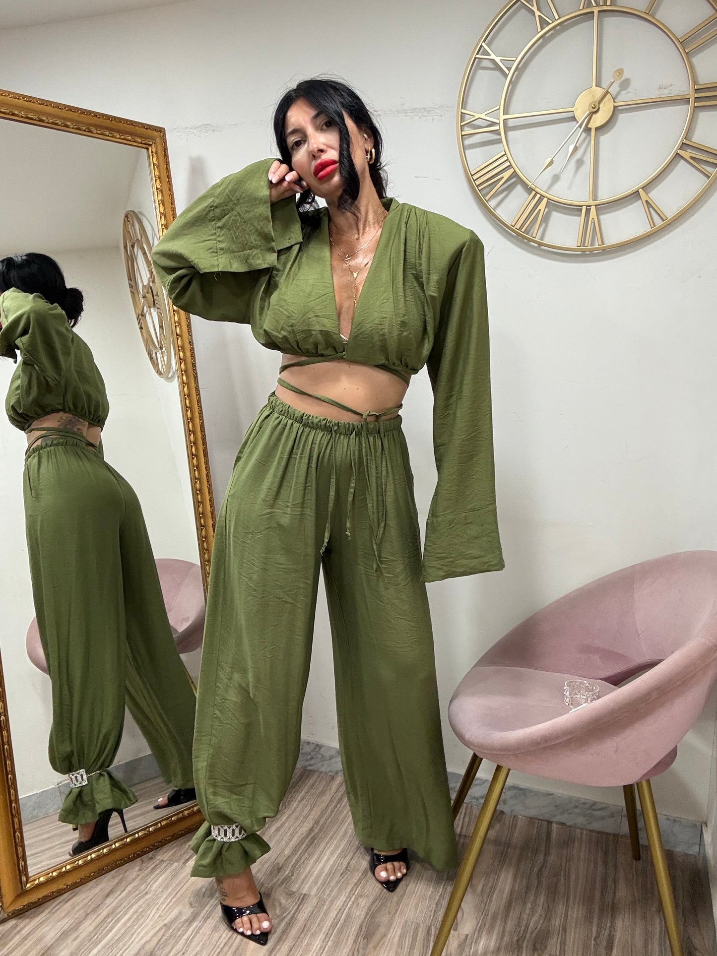 Coord camicia crop spallina 7098