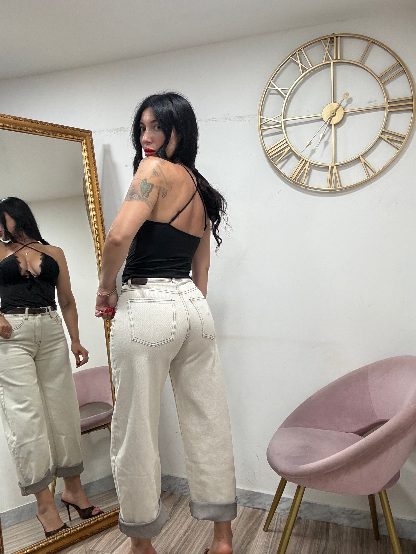 Jeans balloon fit cuciture marroni 32746