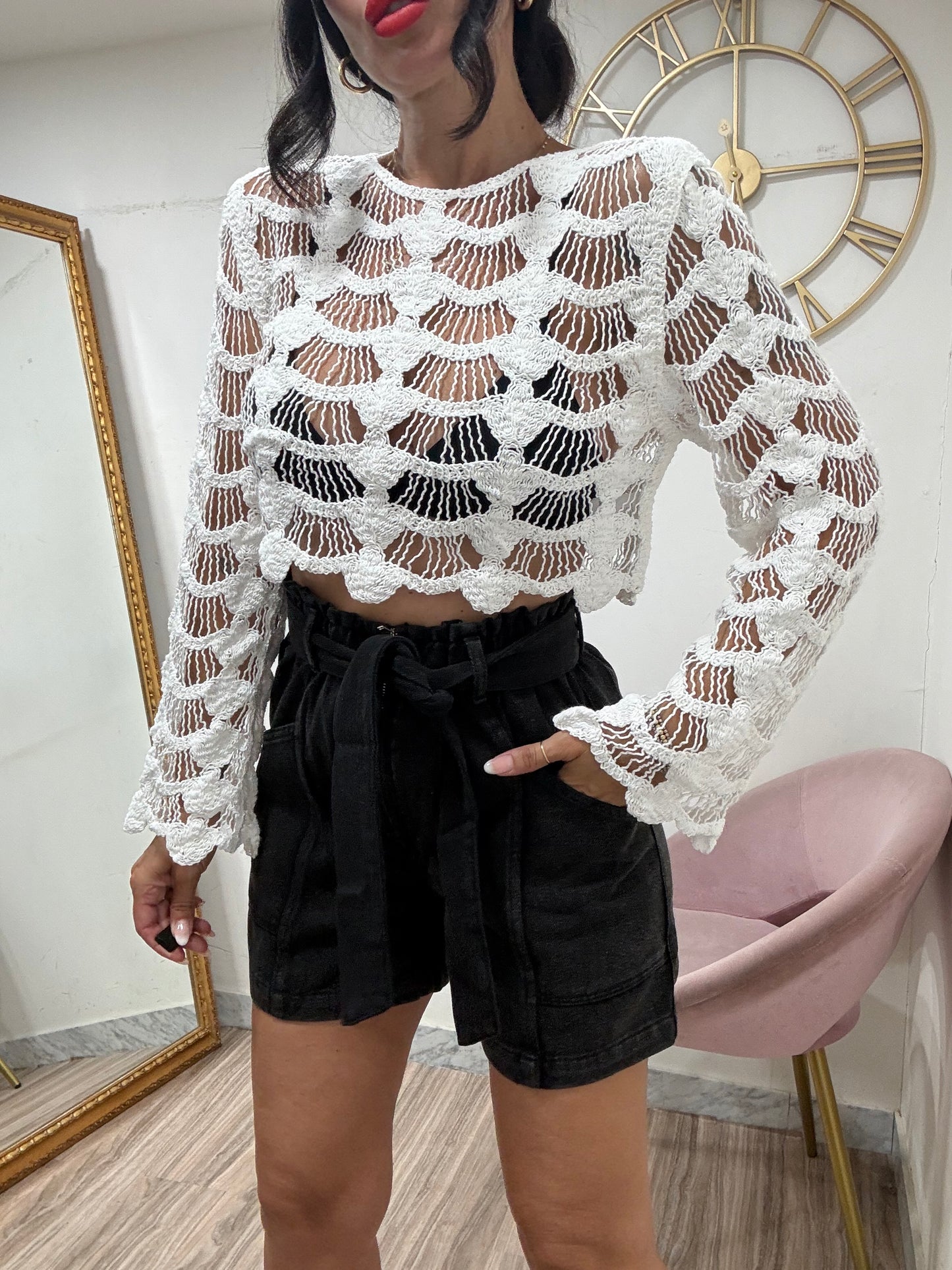 Maglia crop traforata 28007