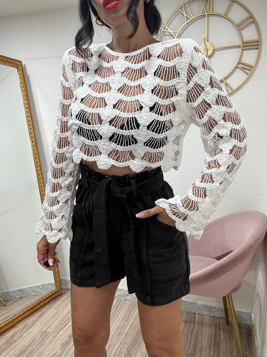 Maglia crop traforata 28007