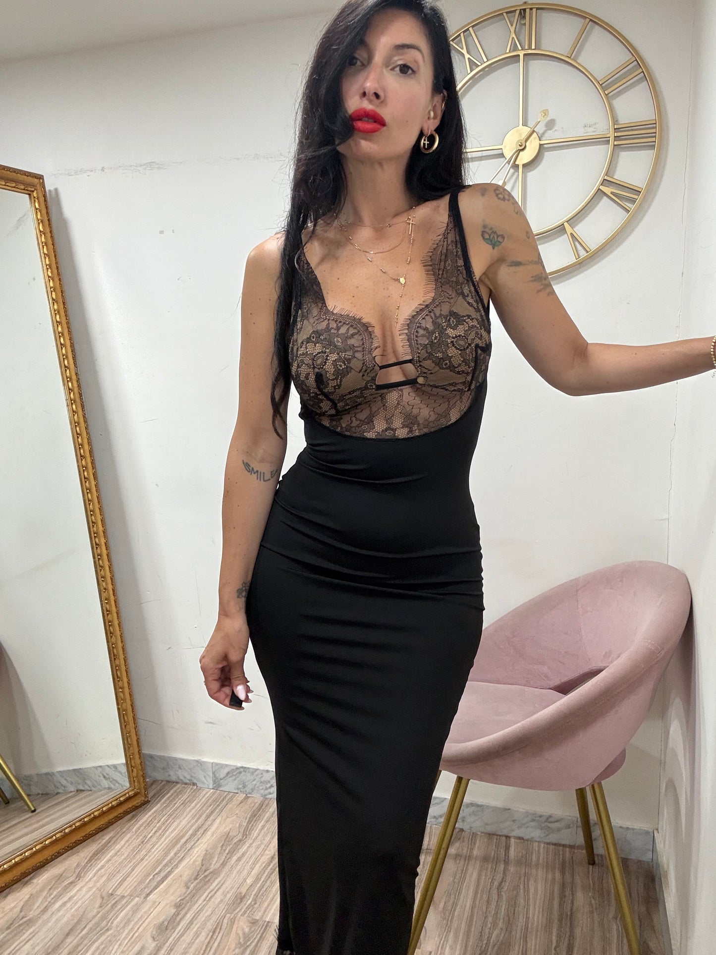 Dress tubino scollo merletto 20271