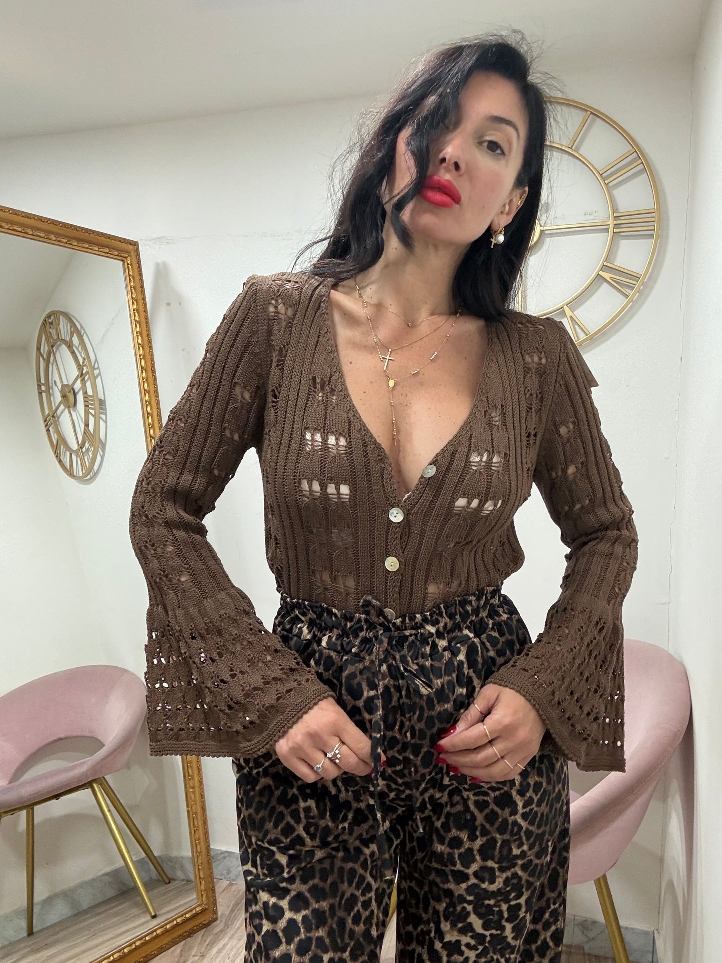 Cardigan uncinetto manica a campana 3708