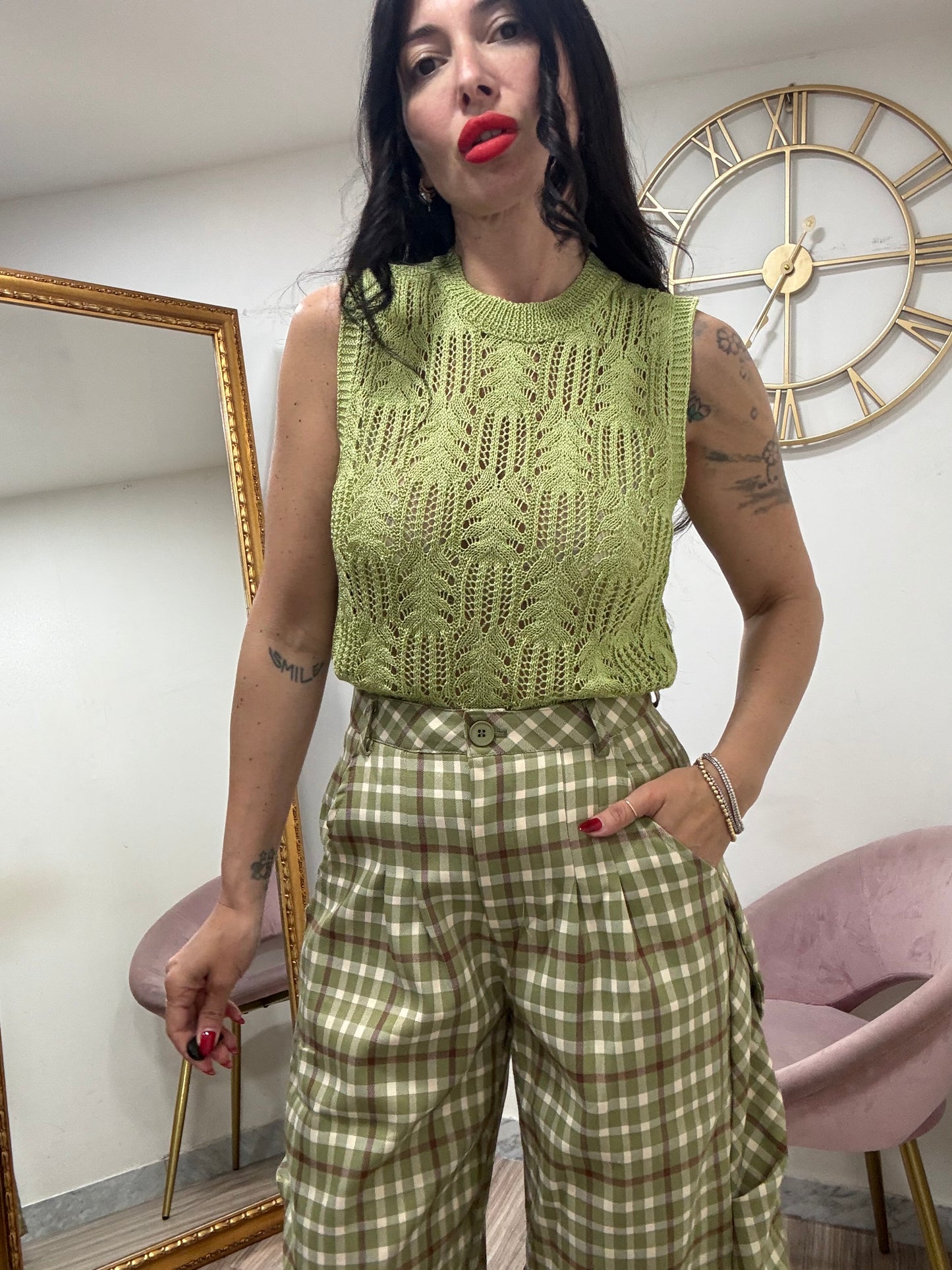 Pantalone quadri verde 2765