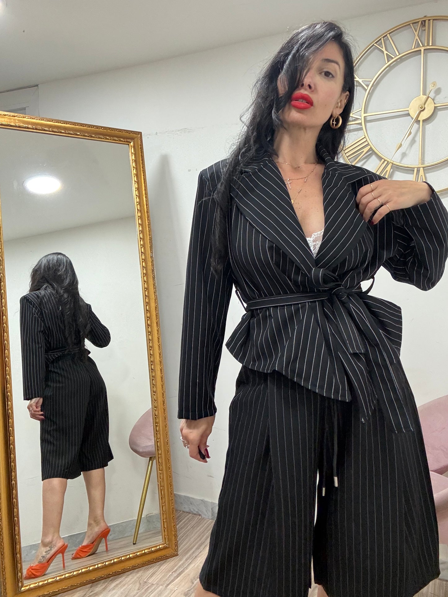 Giacca cinta gessata 56210