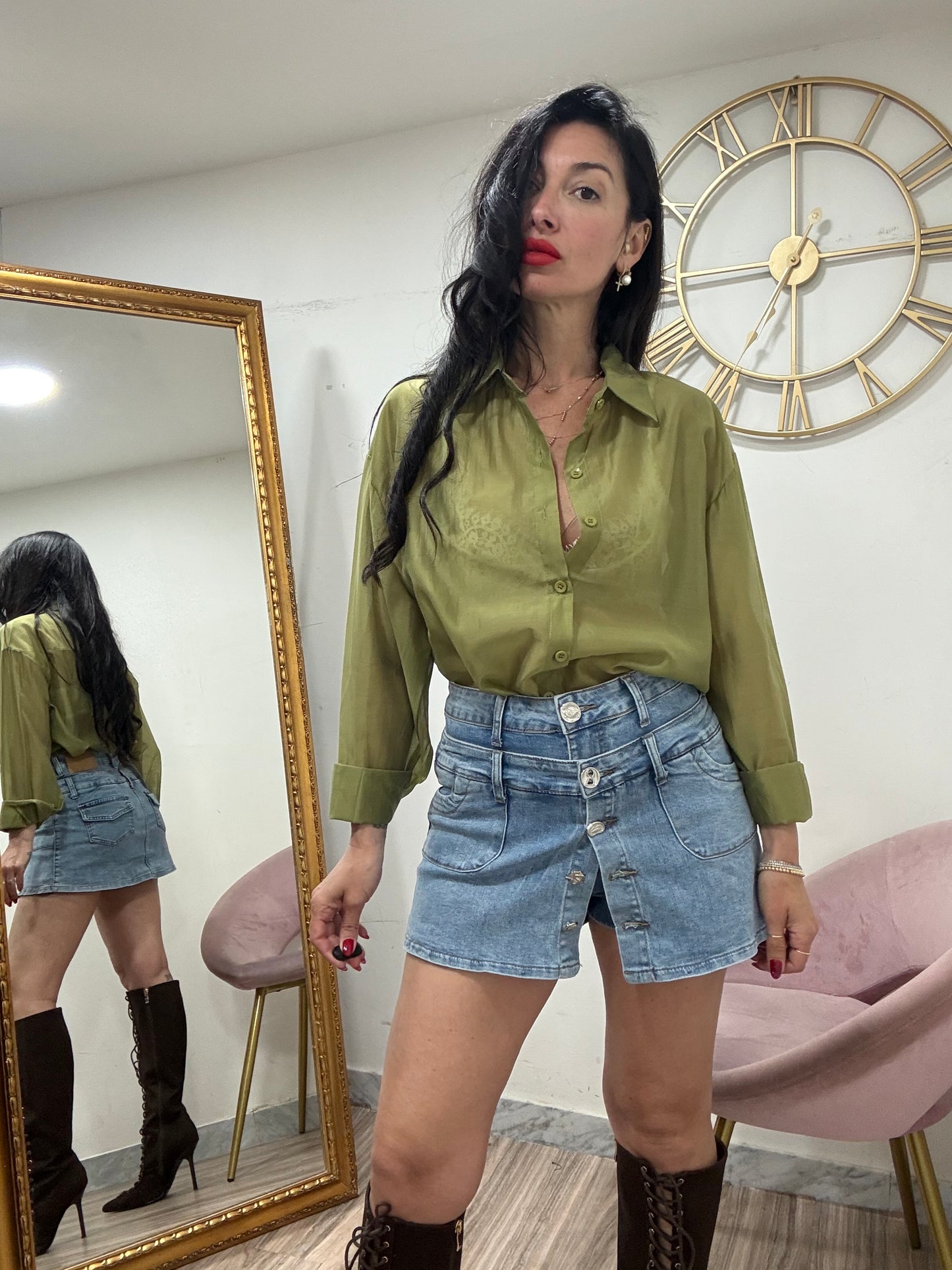 Mini denim  pantaloncino con doppio bustino 22253