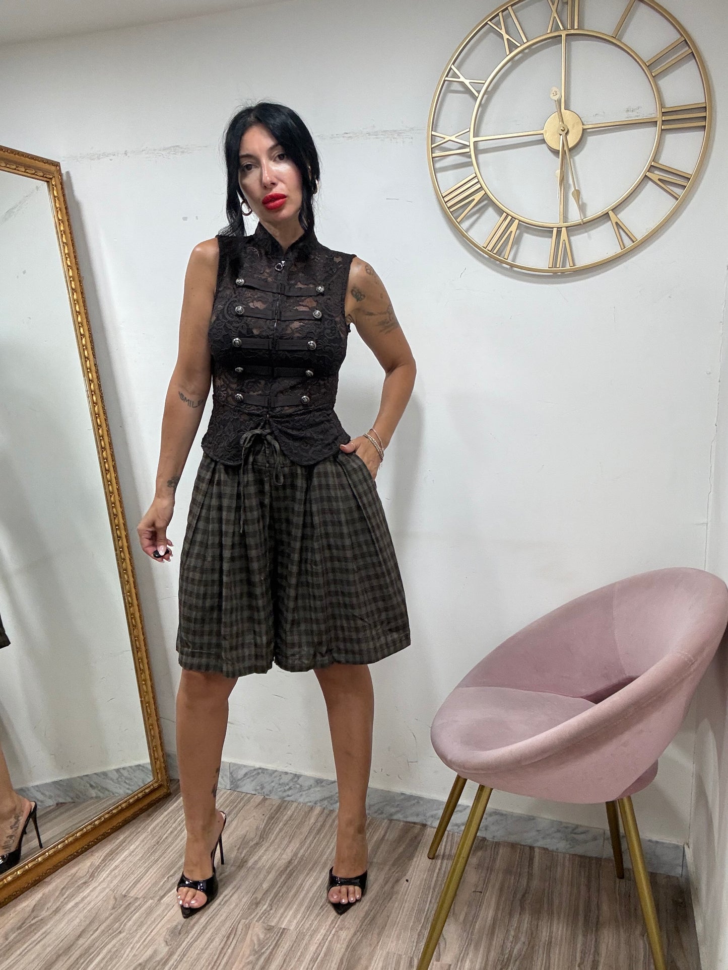 Gilè zip macramè bottoni militari 26552
