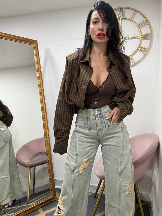 Jeans barrel sabbiato