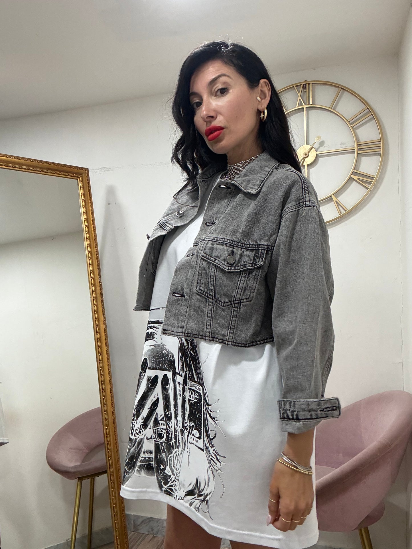 Giubbino Denim crop grigio 261