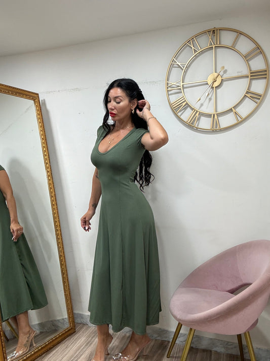 Dress scollo V costine ruota 57805