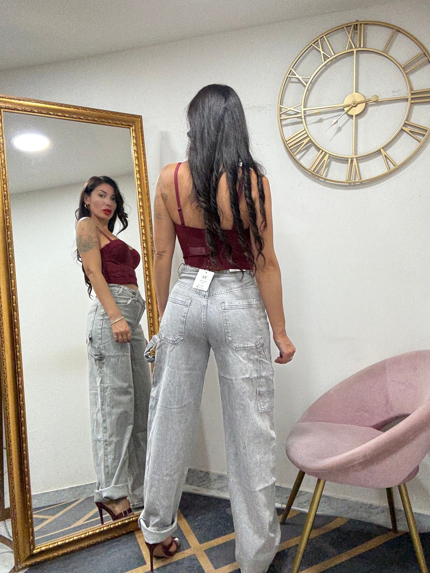Jeans abbottonatura asimmetrica grigio 821