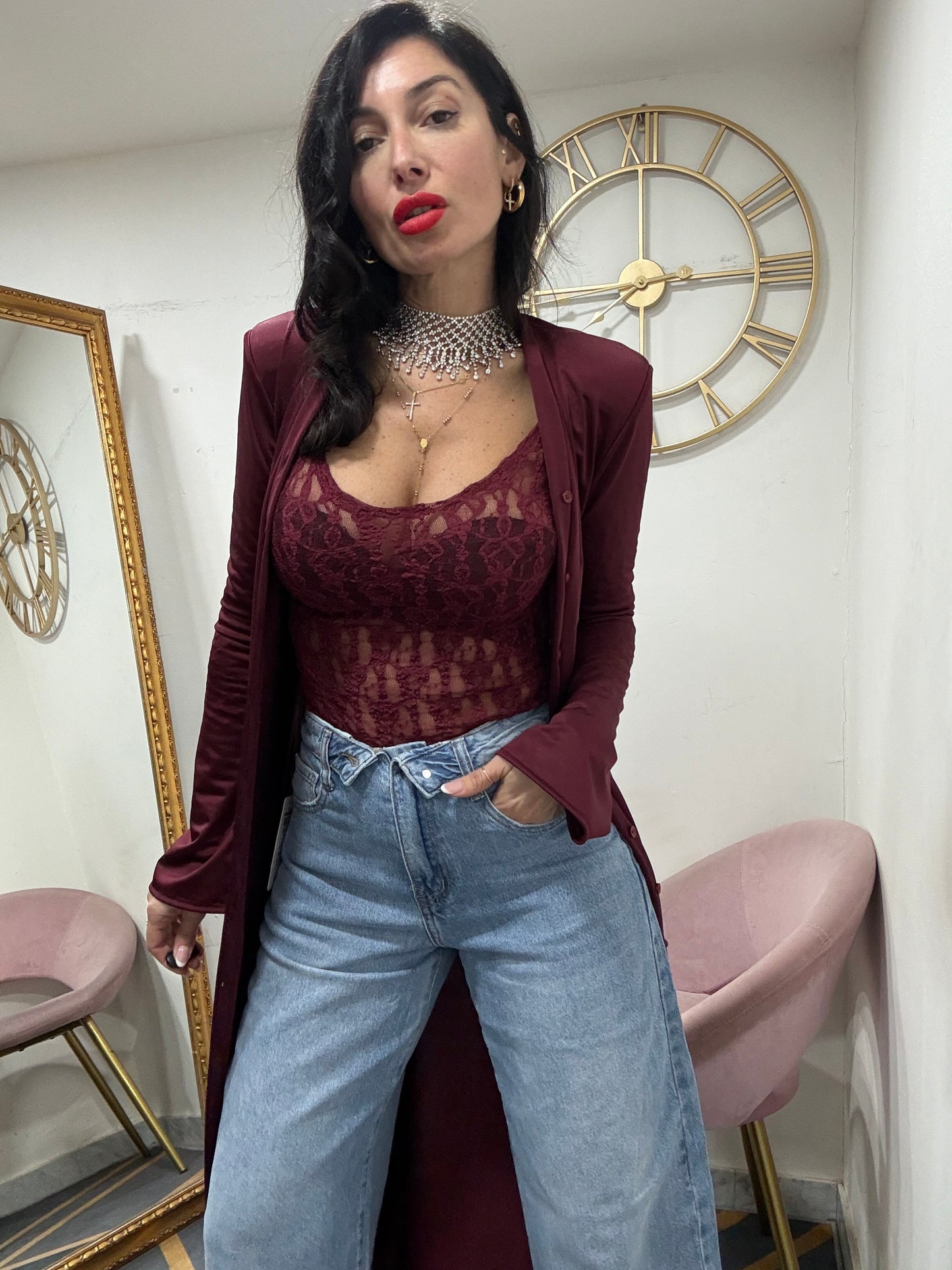 Body pizzo scollo tondo 613