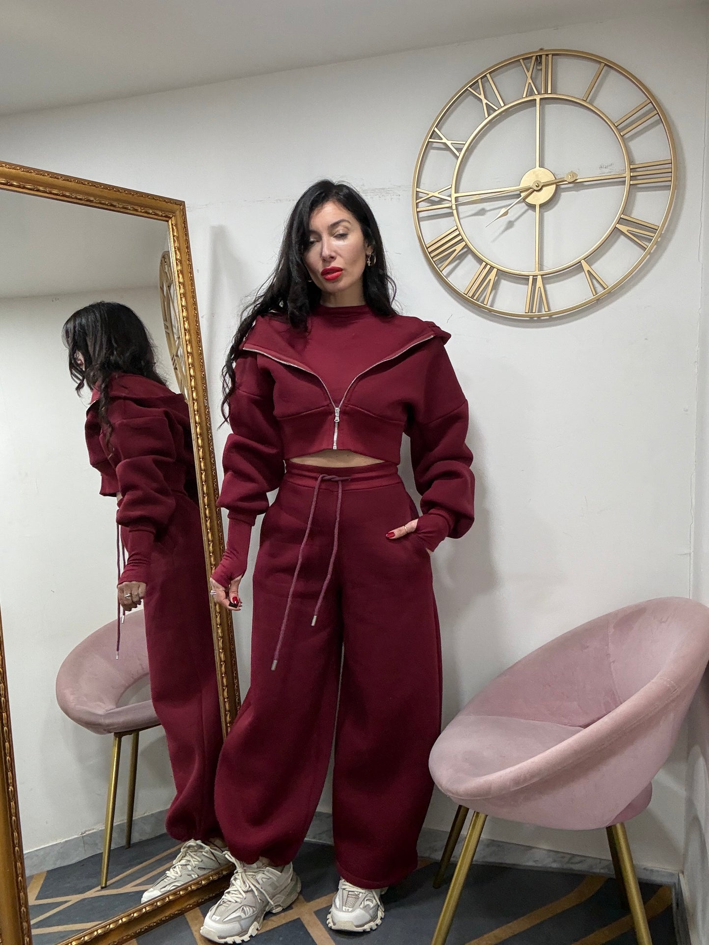 Felpa crop zip elastico 065