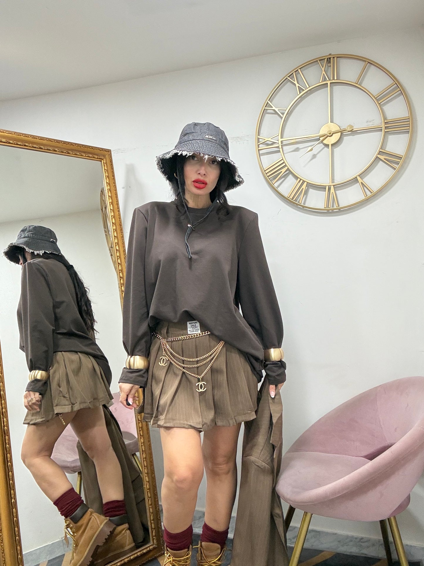 Tailleur gessato gonna pieghe 673#