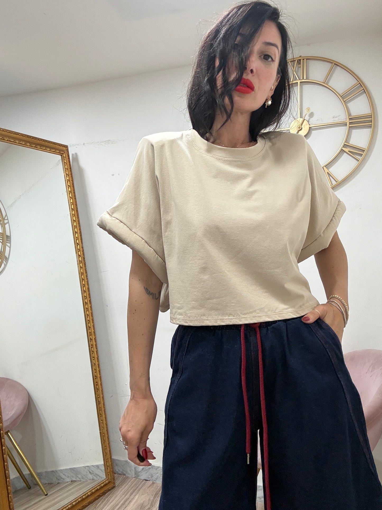 Shirt crop giro imbottito 5649