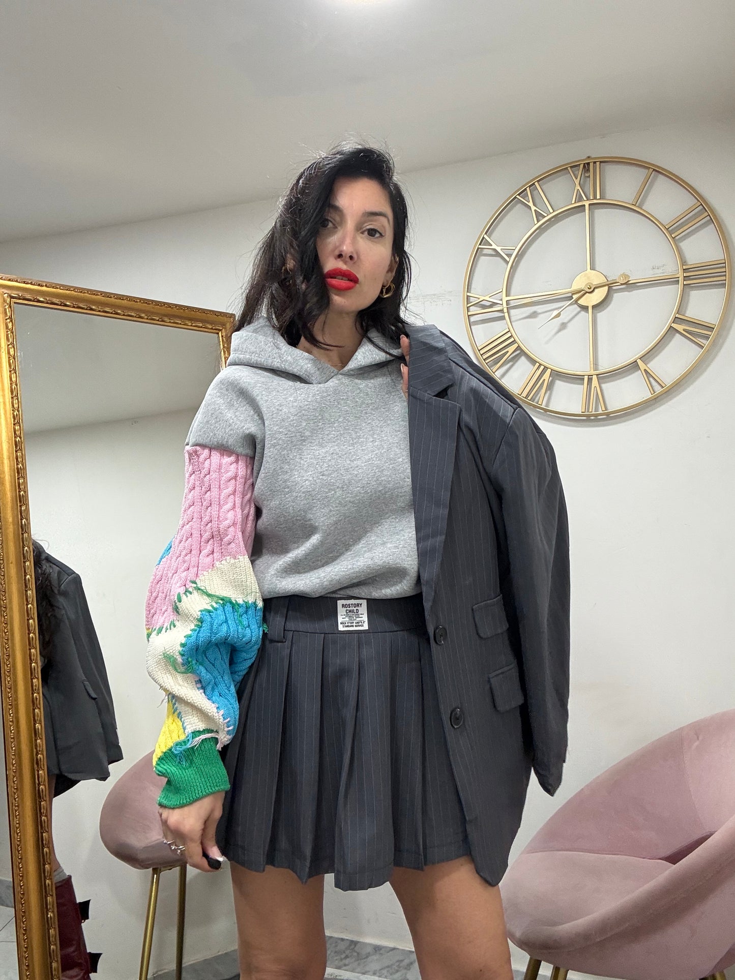 Tailleur gessato gonna pieghe 673#