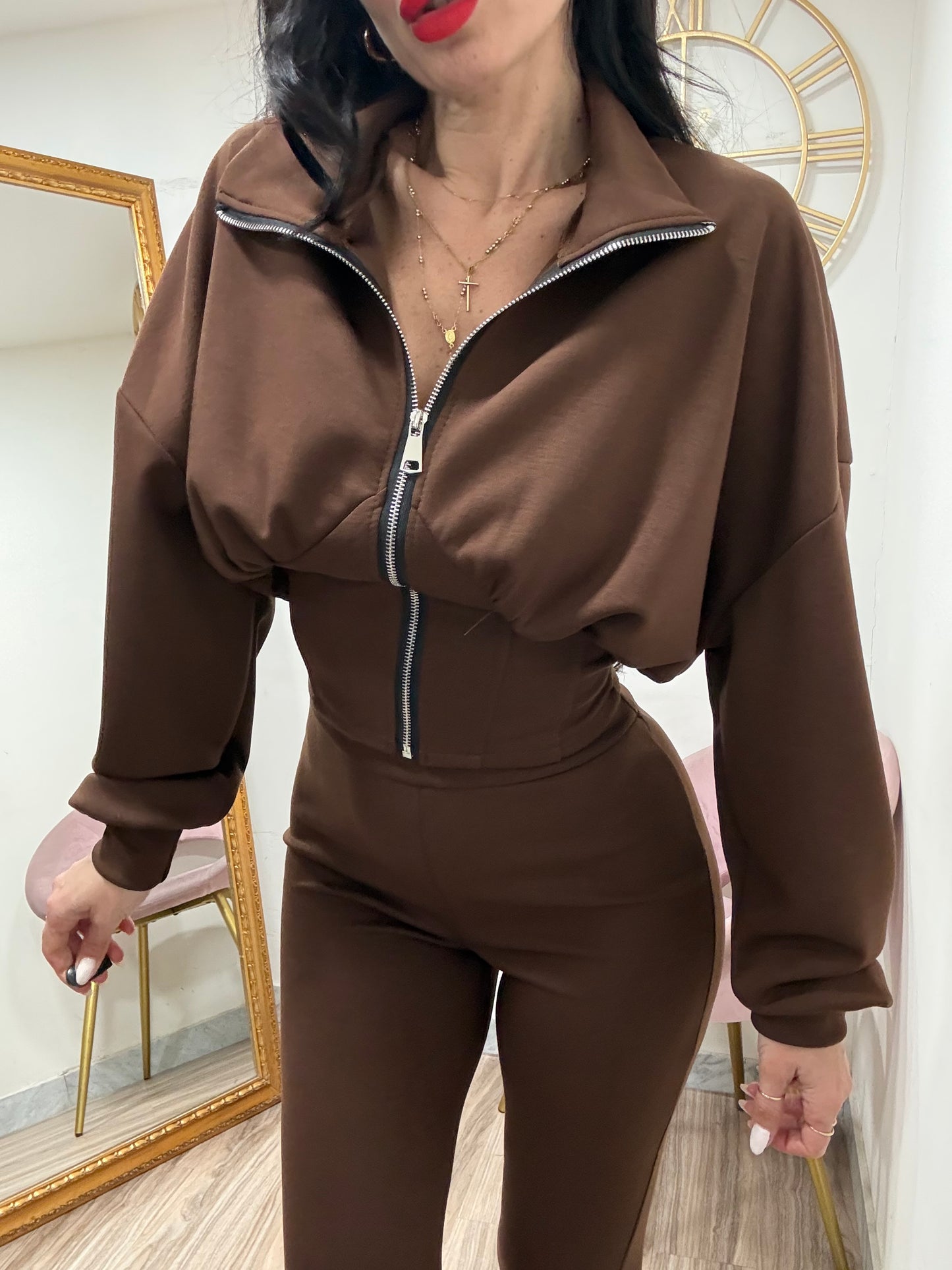 Coordinato tuta felpa zip mezzo collo 38308