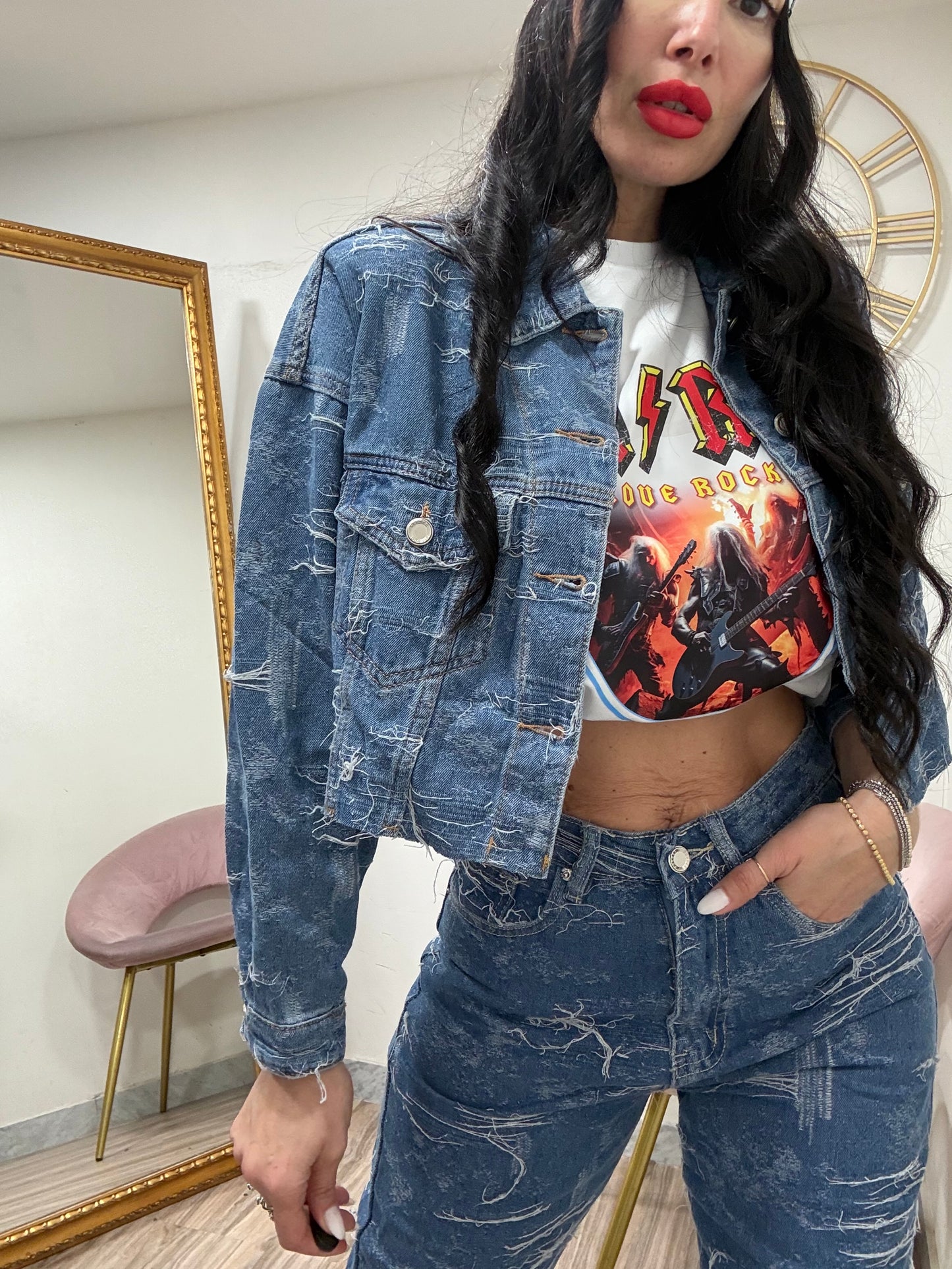 Coordinato denim sfrangiato 694
