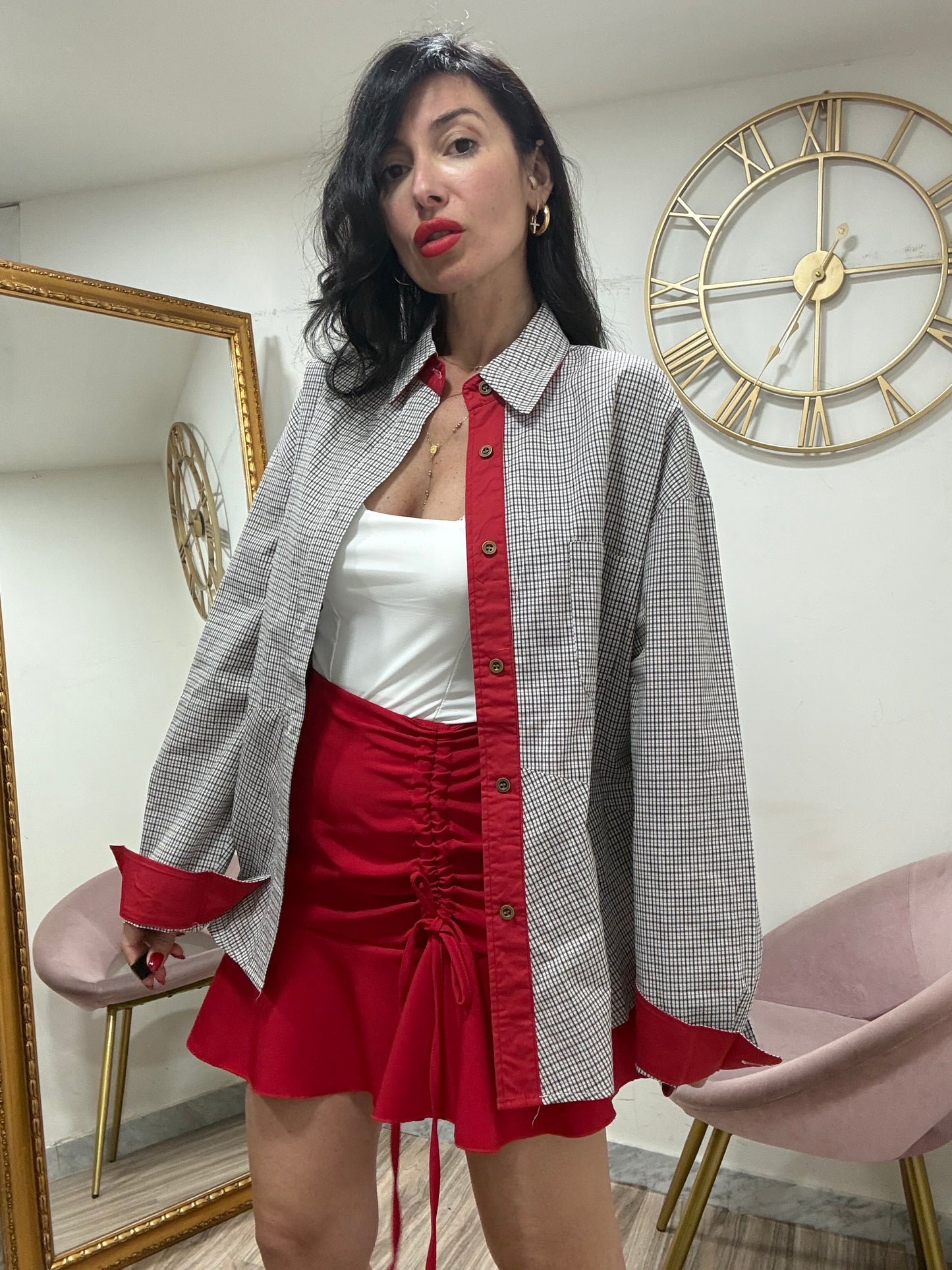 Camicia quadri bordo rosso  2773