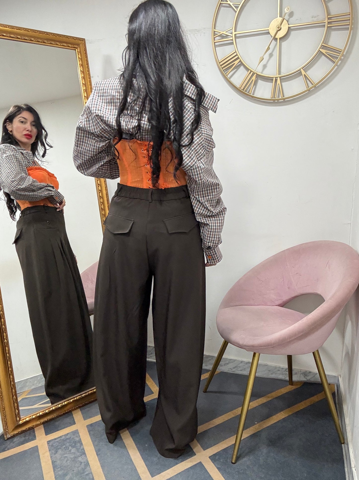 Pantalone palazzo tasche avanti  bottone 66726