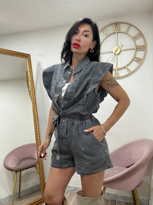 Jumpsuit shorts grigia vola 10443