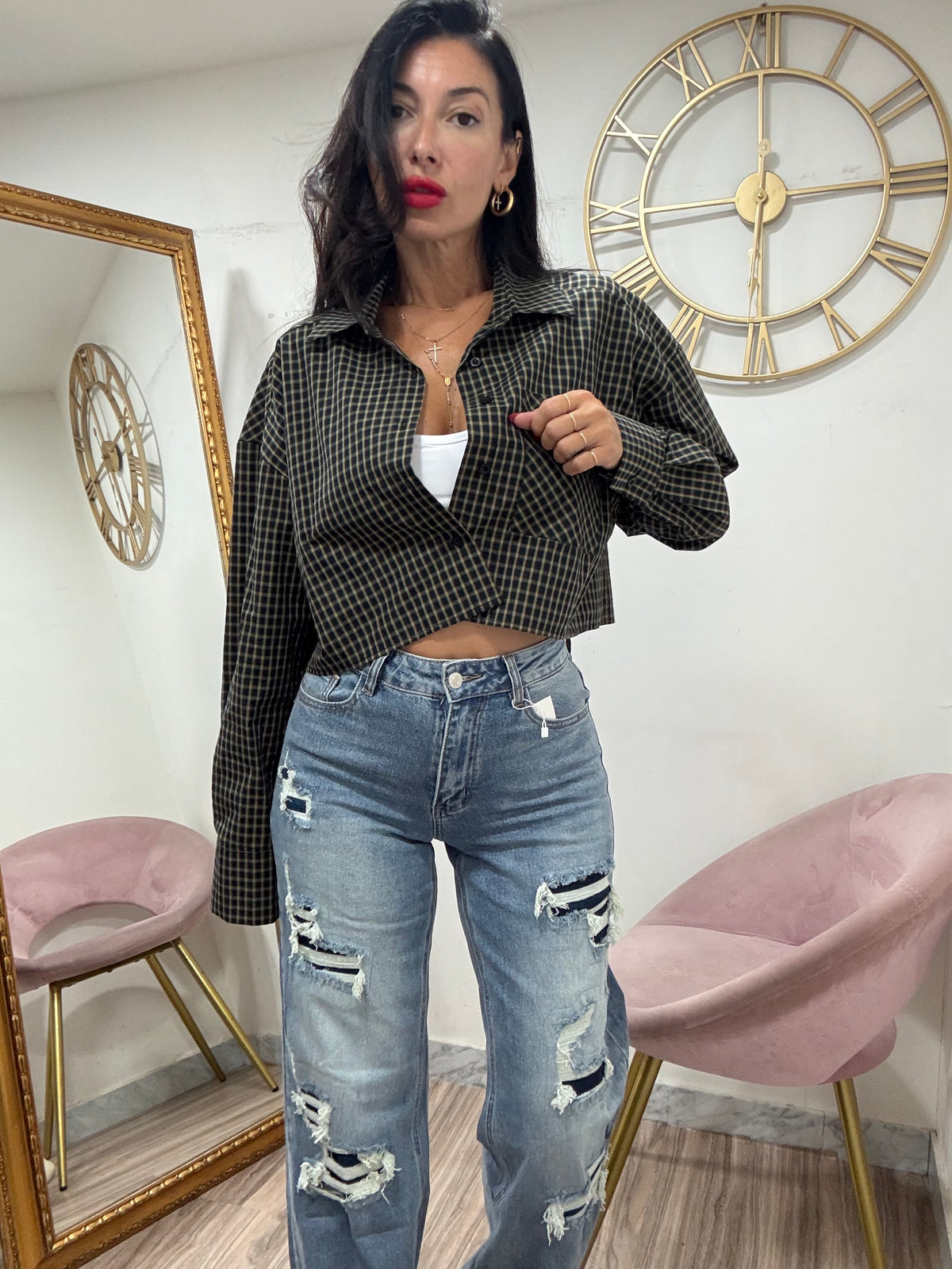 Camicia crop quadretti just west 1999