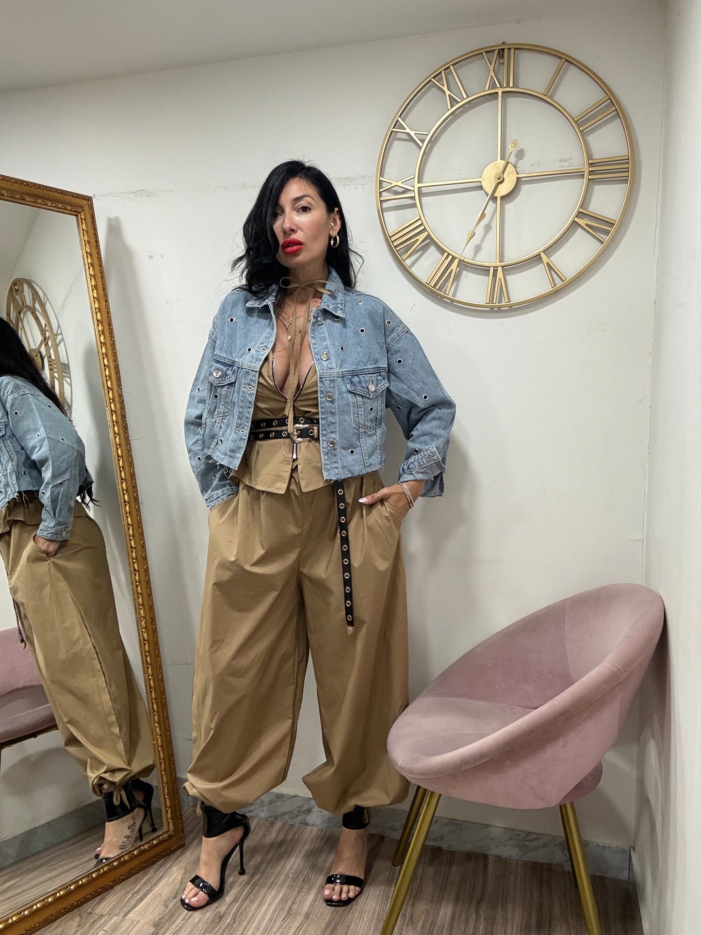 Giubbino Denim crop borchie 278