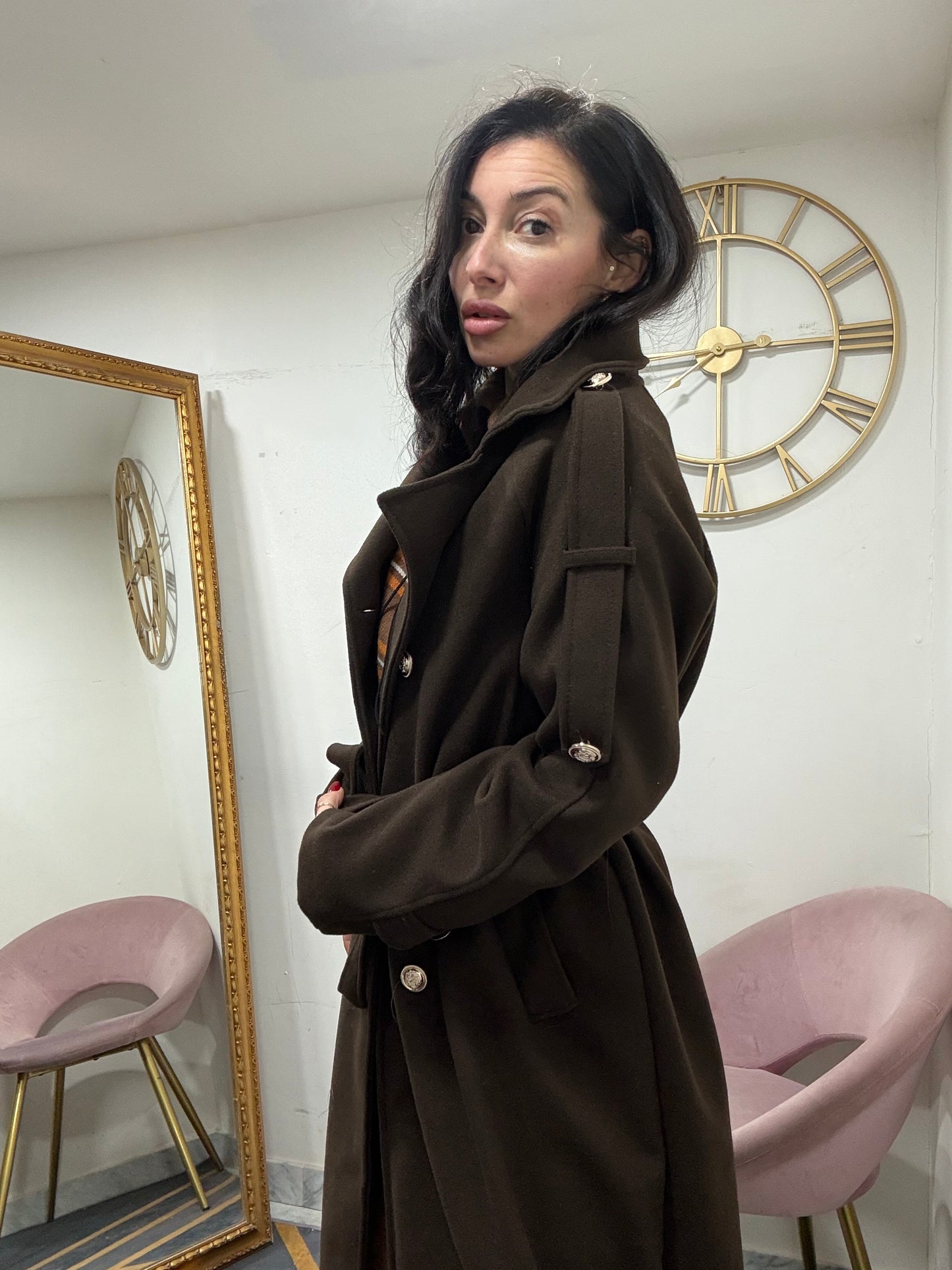 Trench panno doppio petto lungo