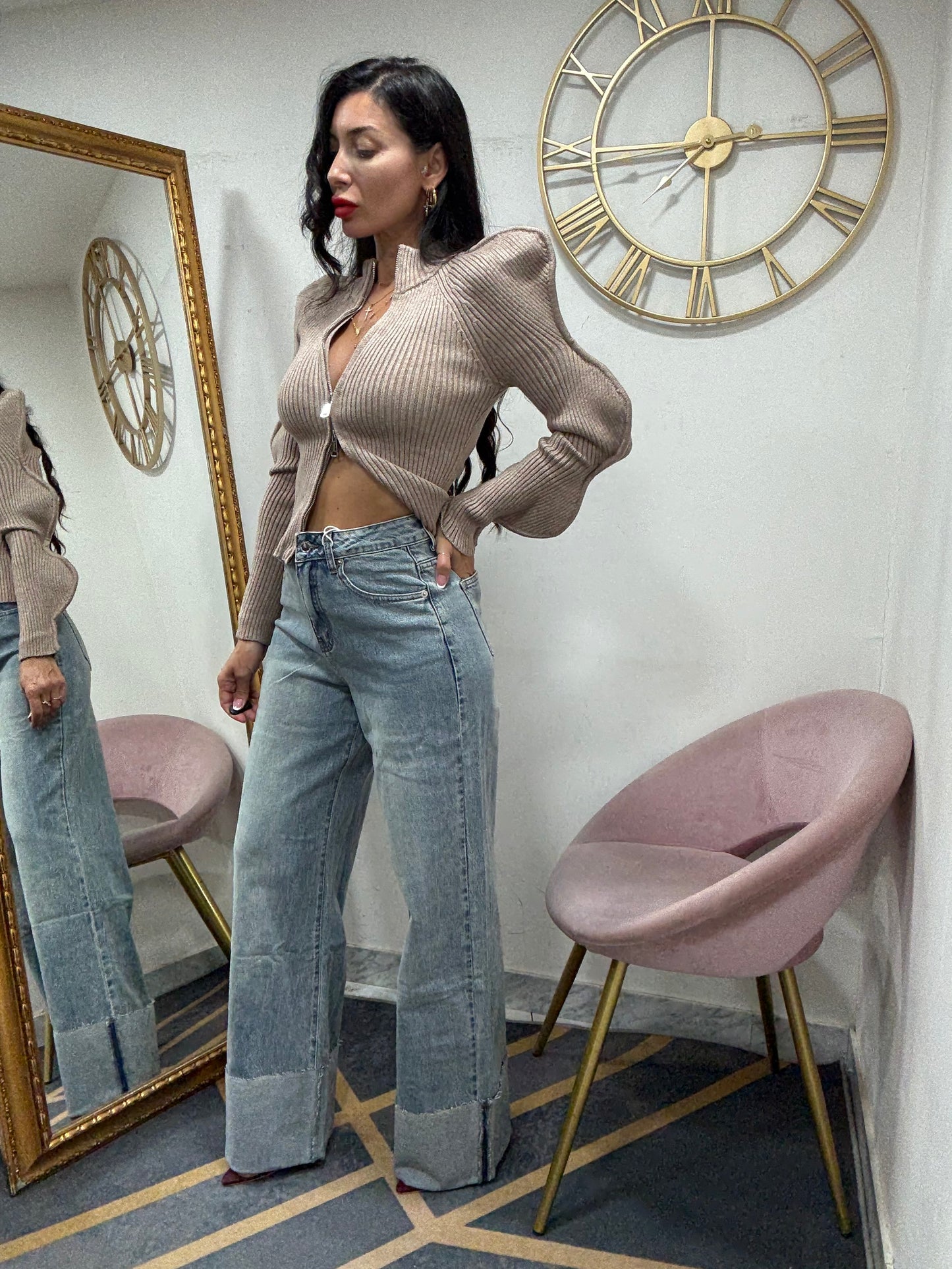 Jeans palazzo super piegone 523