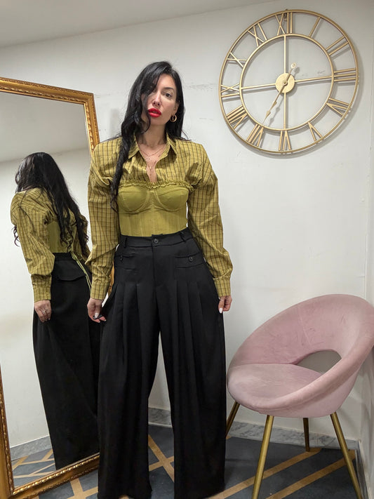 Pantalone palazzo tasche avanti  bottone 66726