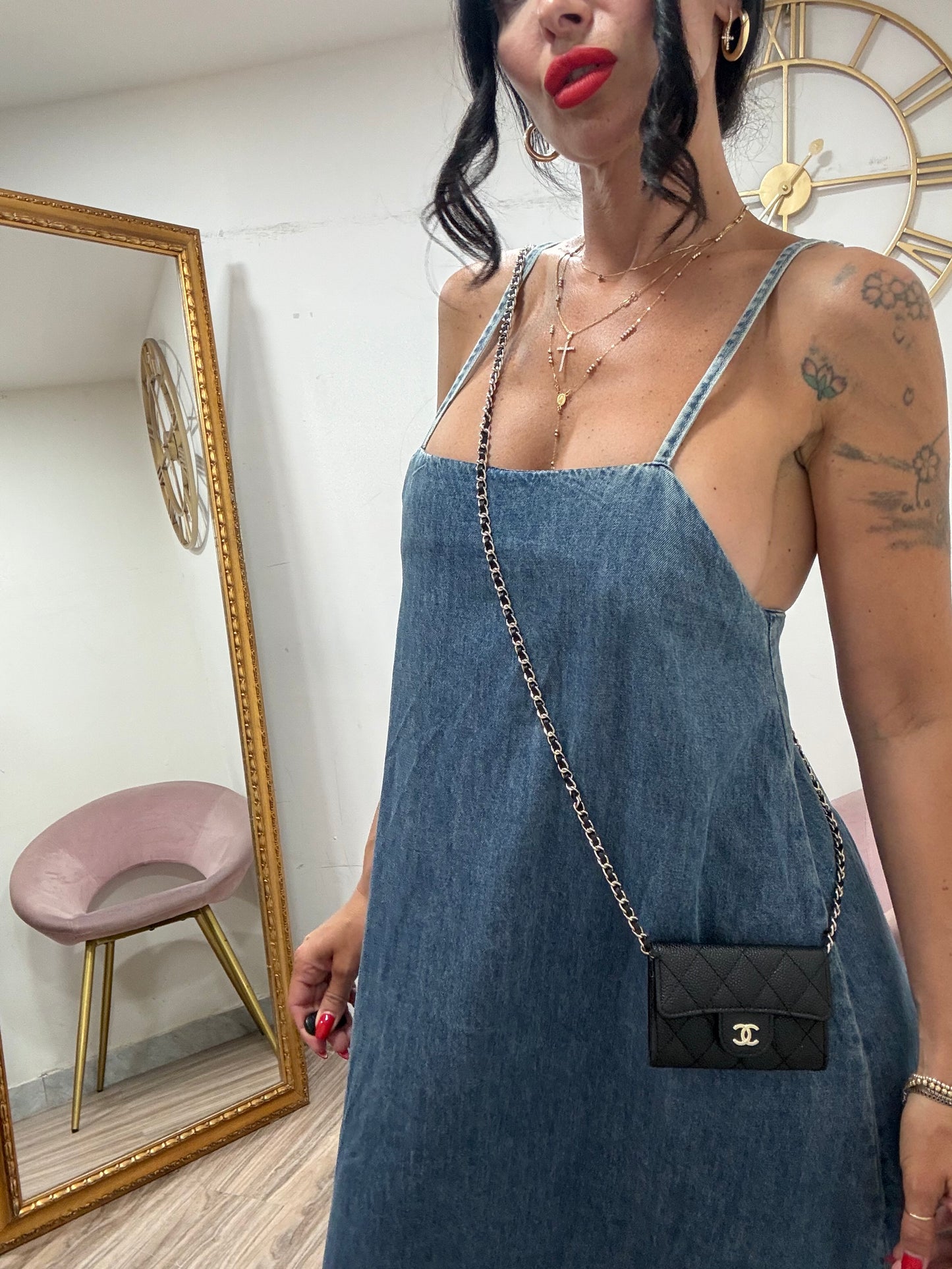 Dress denim lungo bretelle 3039